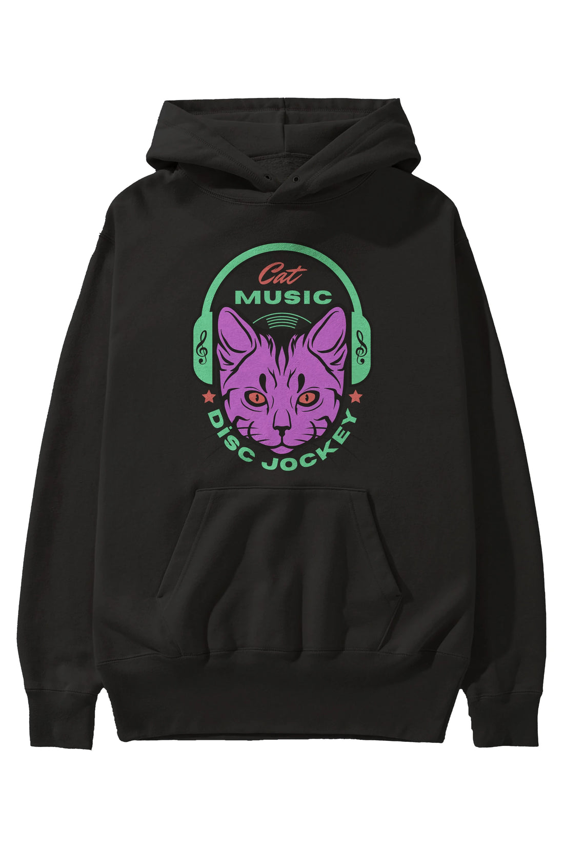 Cat Music Ön Baskılı Oversize Hoodie Kapüşonlu Sweatshirt Erkek Kadın Unisex