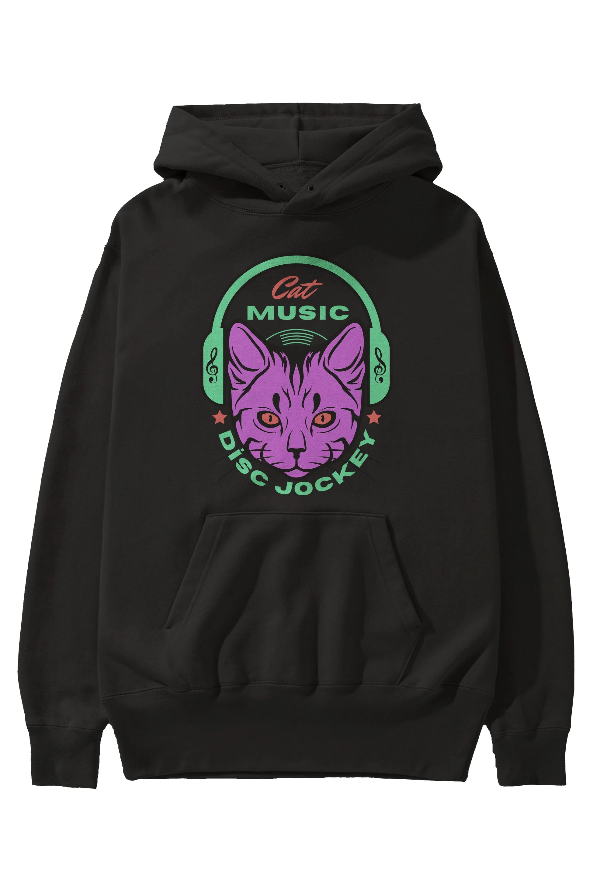 Cat Music Ön Baskılı Oversize Hoodie Kapüşonlu Sweatshirt Erkek Kadın Unisex