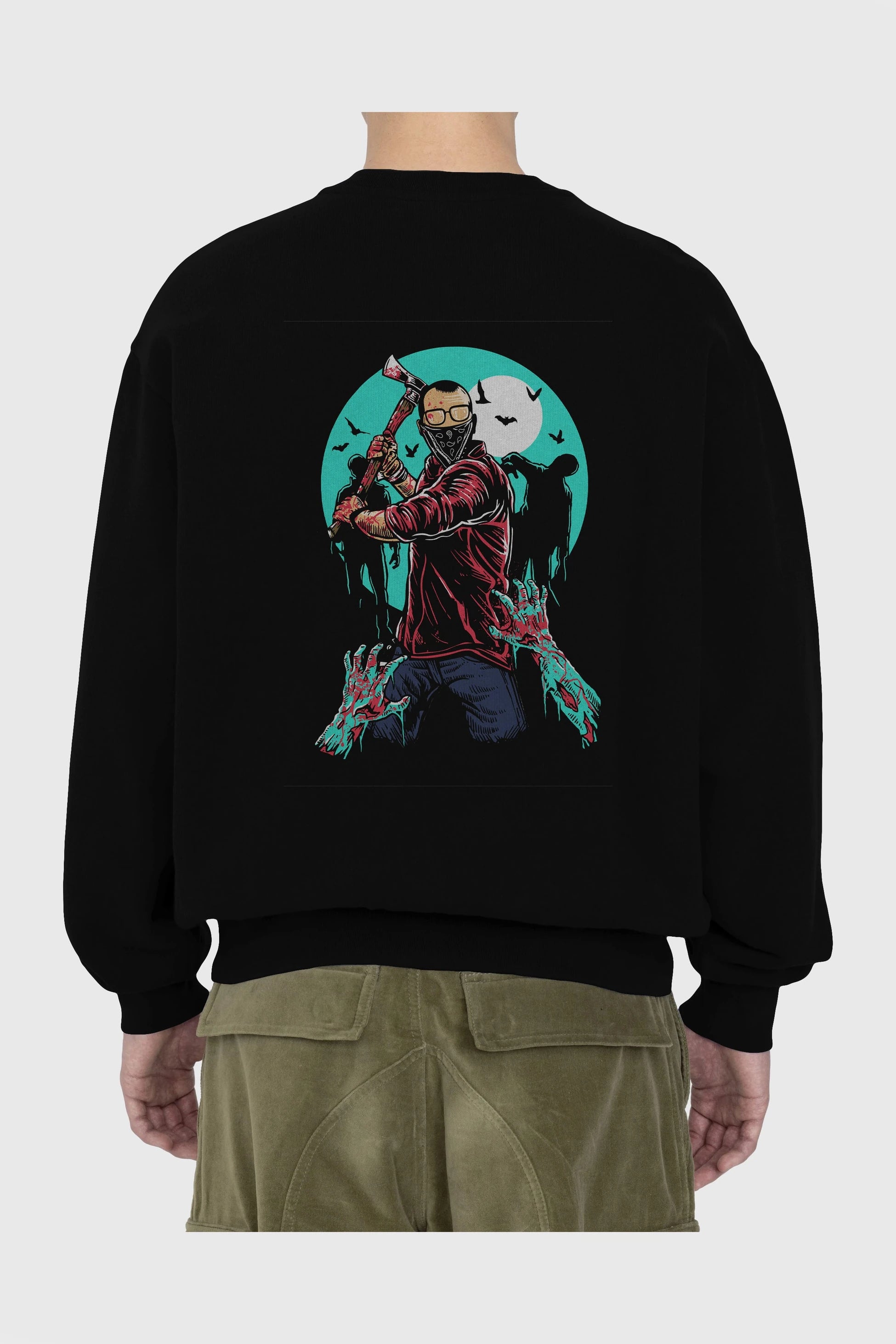 Zombie Killer Arka Baskılı Oversize Sweatshirt Erkek Kadın Unisex