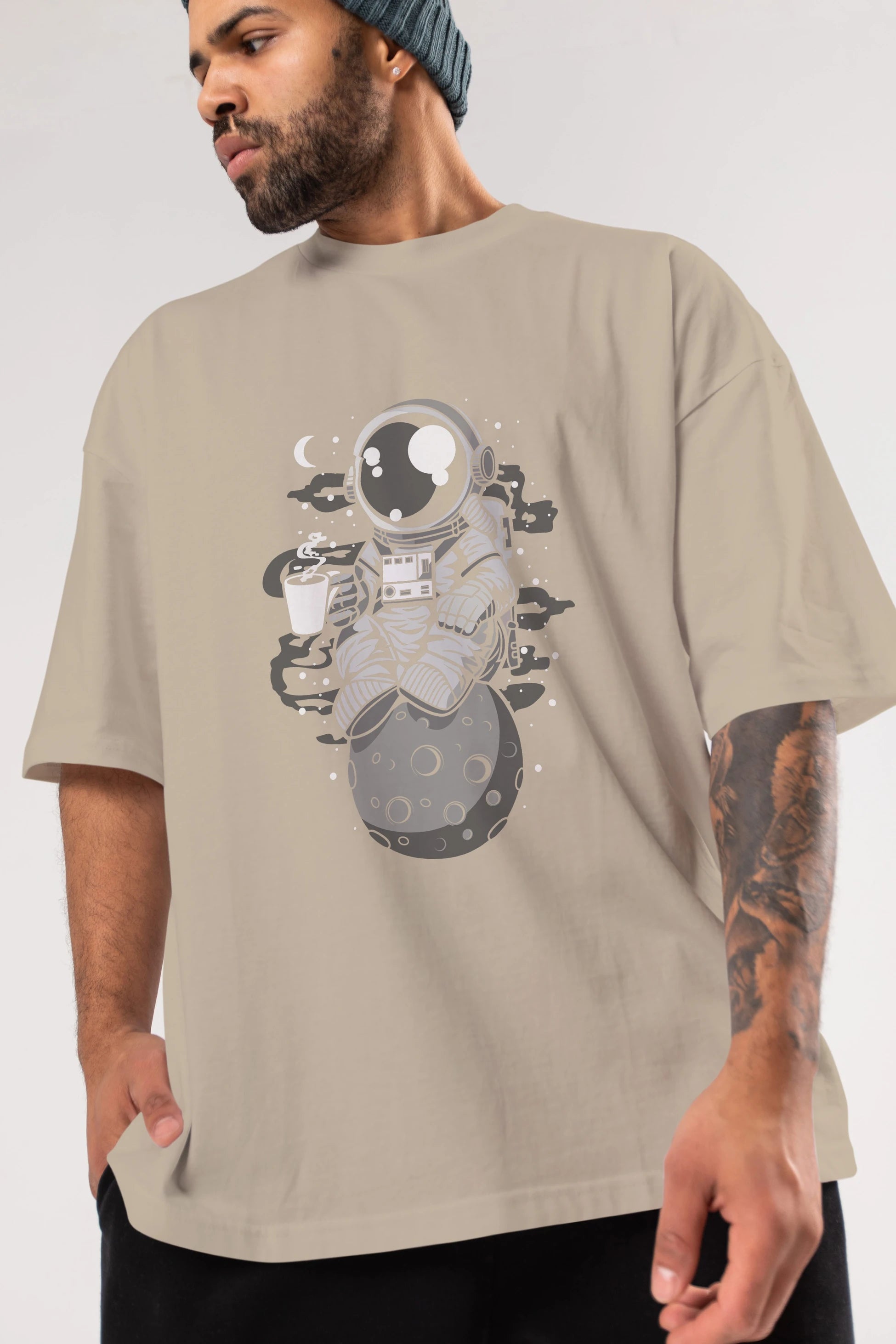 Astronaut Coffee Ön Baskılı Oversize t-shirt Erkek Kadın Unisex