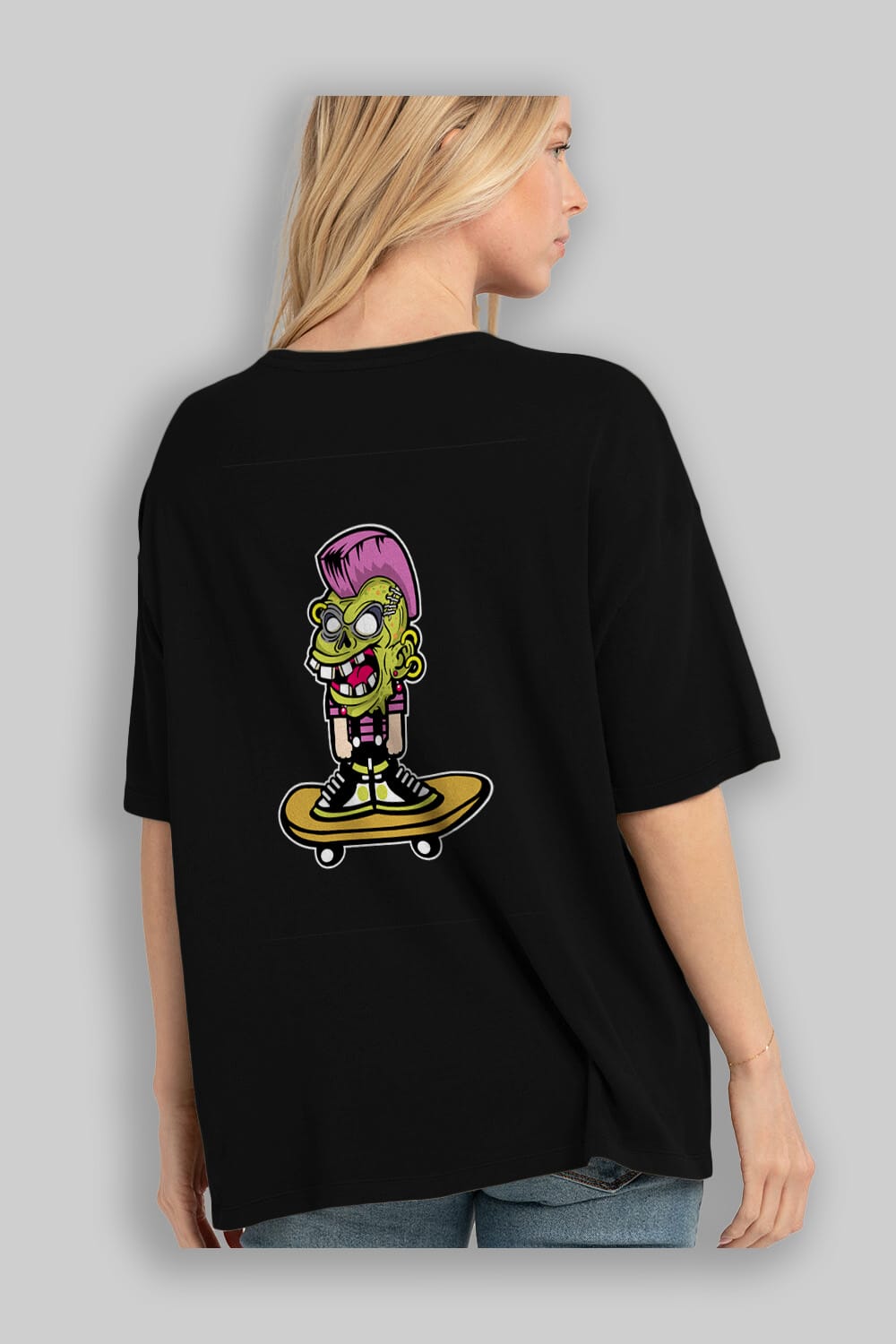 Zombie Punk Skater Arka Baskılı Oversize t-shirt Erkek Kadın Unisex %100 Pamuk tişort