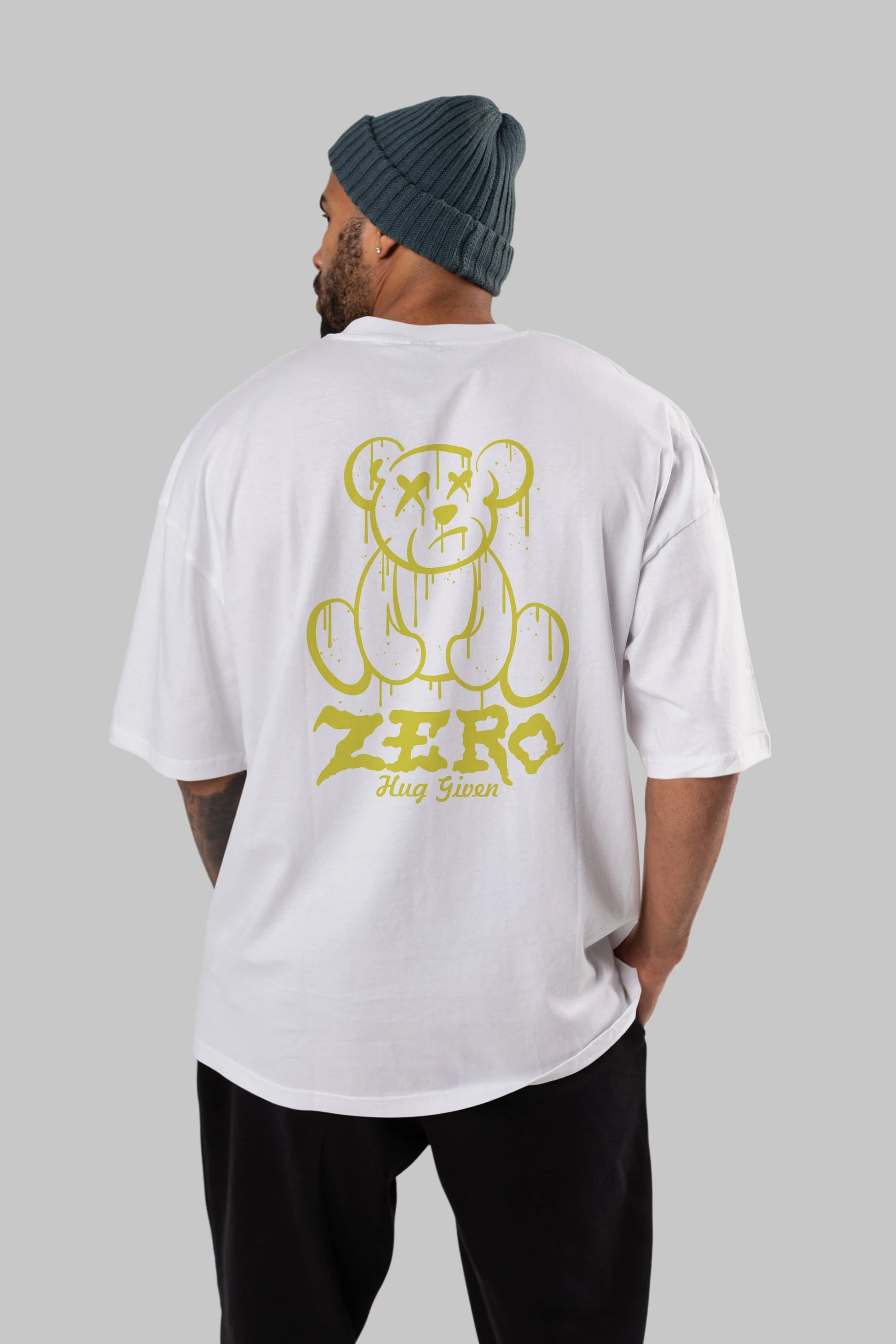 Zero Hug Given Bear Arka Baskılı Oversize t-shirt Erkek Kadın Unisex