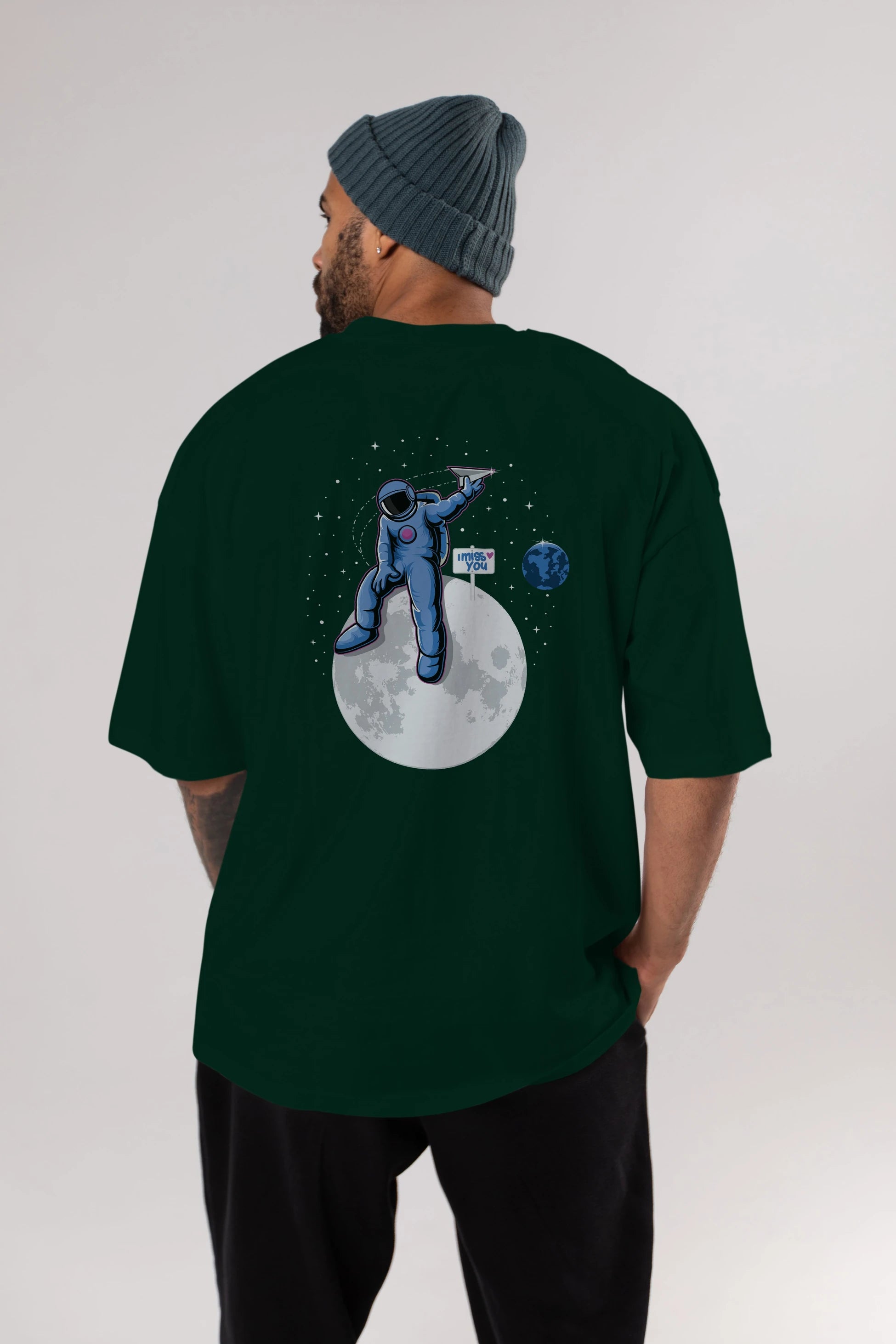 Astro Missing Earth Arka Baskılı Oversize t-shirt Erkek Kadın Unisex