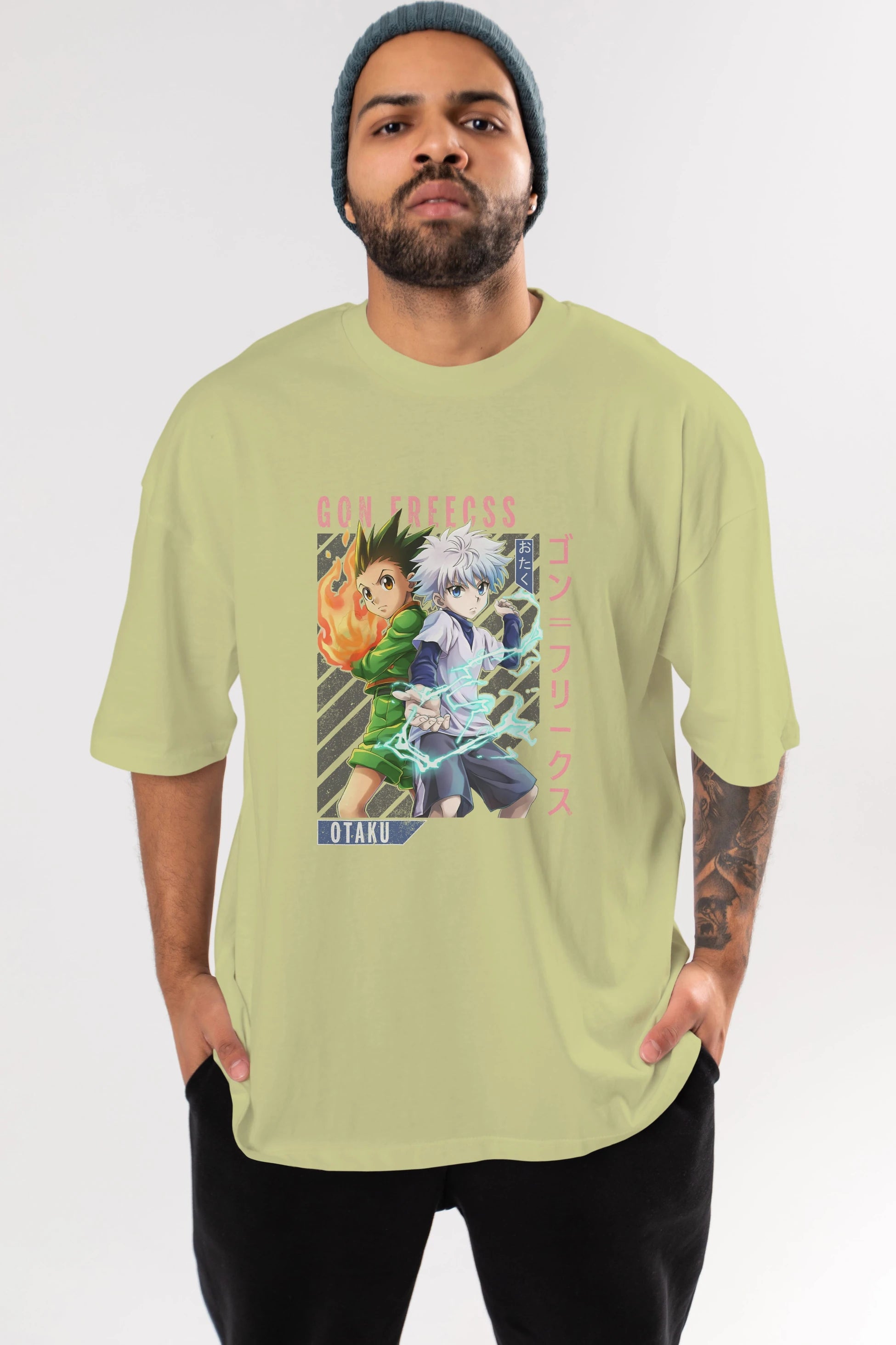 Gon Freecss HUNTER X HUNTER 1 Anime Ön Baskılı Oversize t-shirt %100 pamuk Erkek Kadın Unisex