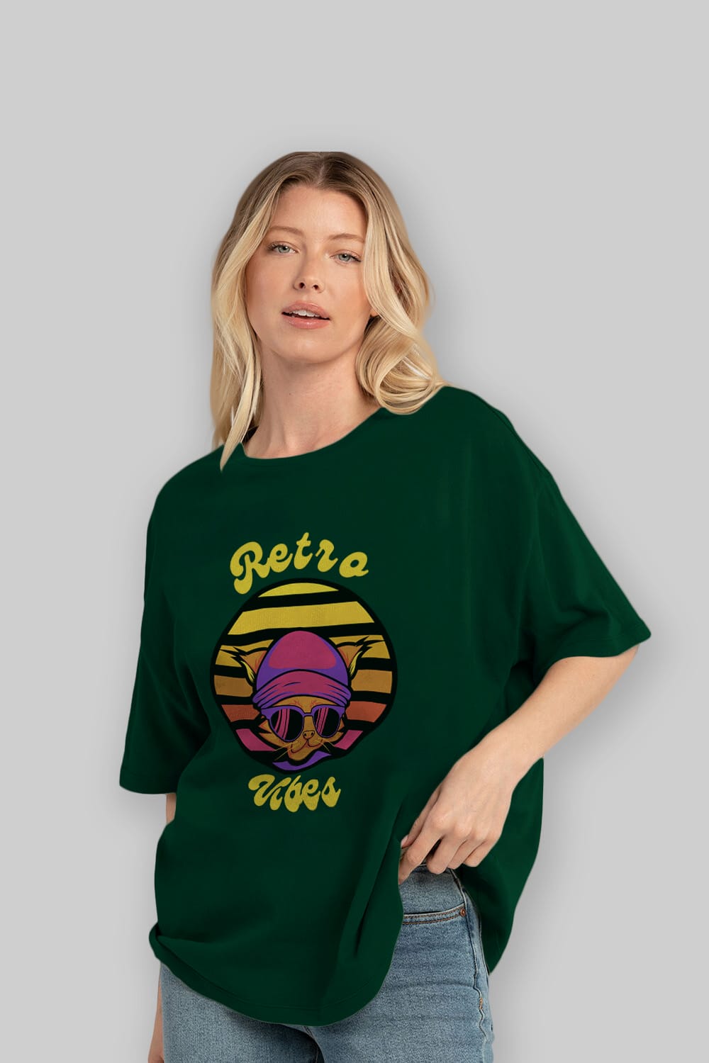 Cat Retro Vibes Ön Baskılı Oversize t-shirt Erkek Kadın Unisex