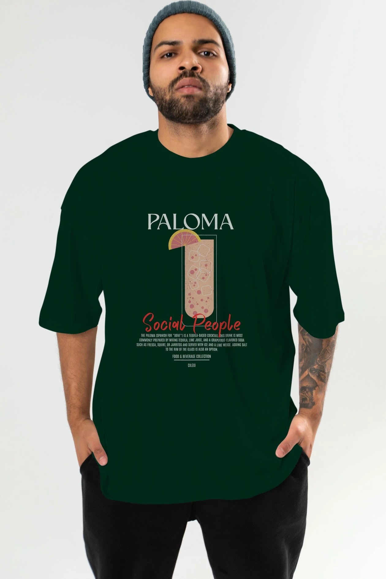 Paloma Kokteyl Serisi ön Baskılı Oversize t-shirt Erkek Kadın %100 Pamuk Bisiklet Yaka tişort