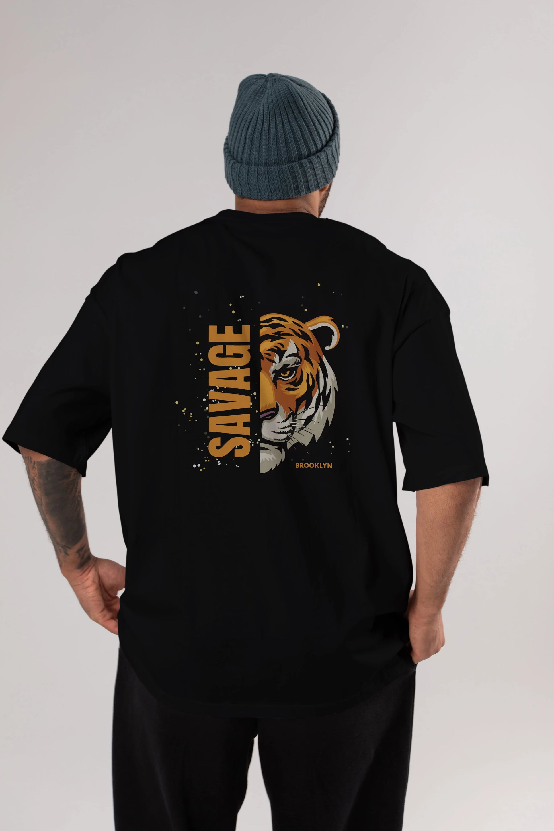 Savage Brooklyn Yazılı Arka Baskılı Oversize t-shirt Erkek Kadın Unisex