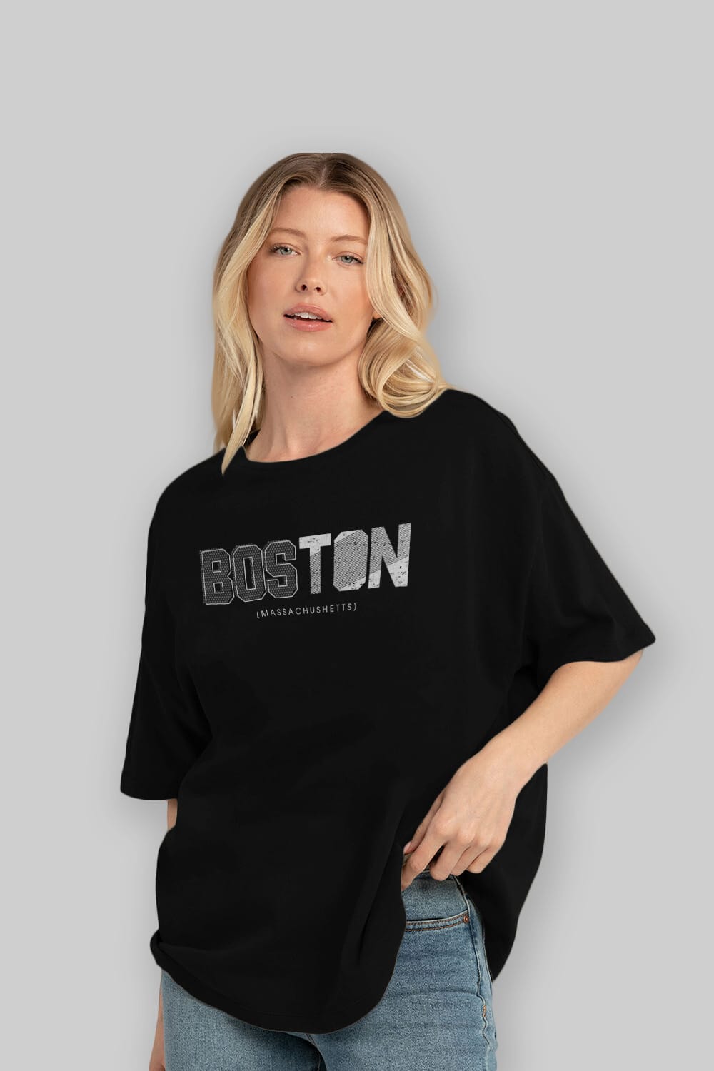 Boston Ön Baskılı Oversize t-shirt Erkek Kadın Unisex