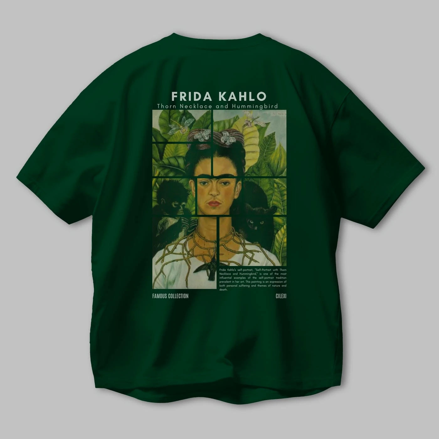 Frida Kahlo Arka Baskılı Oversize t-shirt Erkek Kadın Bisiklet Yaka Pamuk tişort