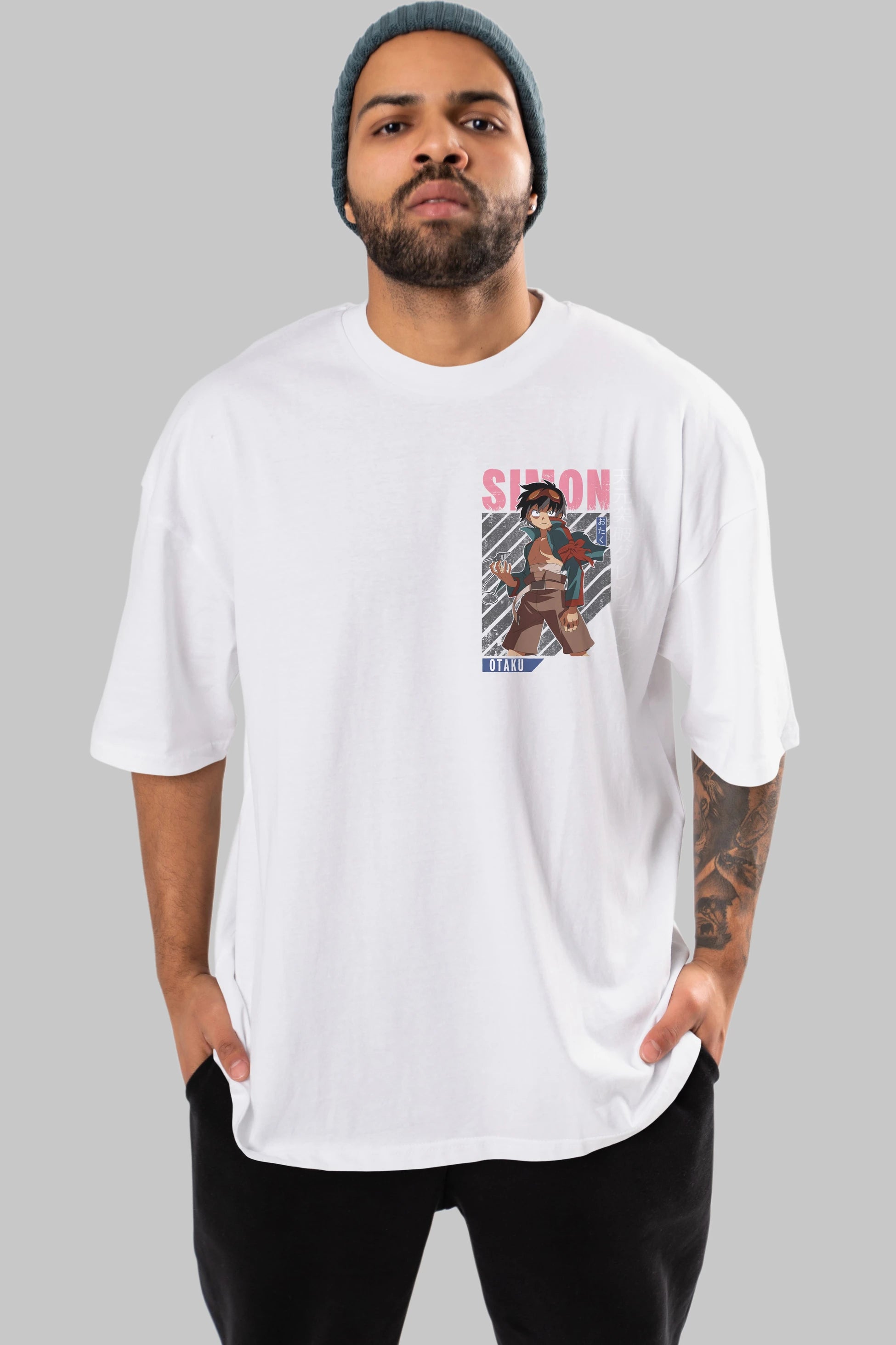 Simon 5 Ön Sol Baskılı Oversize t-shirt Erkek Kadın Unisex %100 Pamuk Bisiklet Yaka tişort