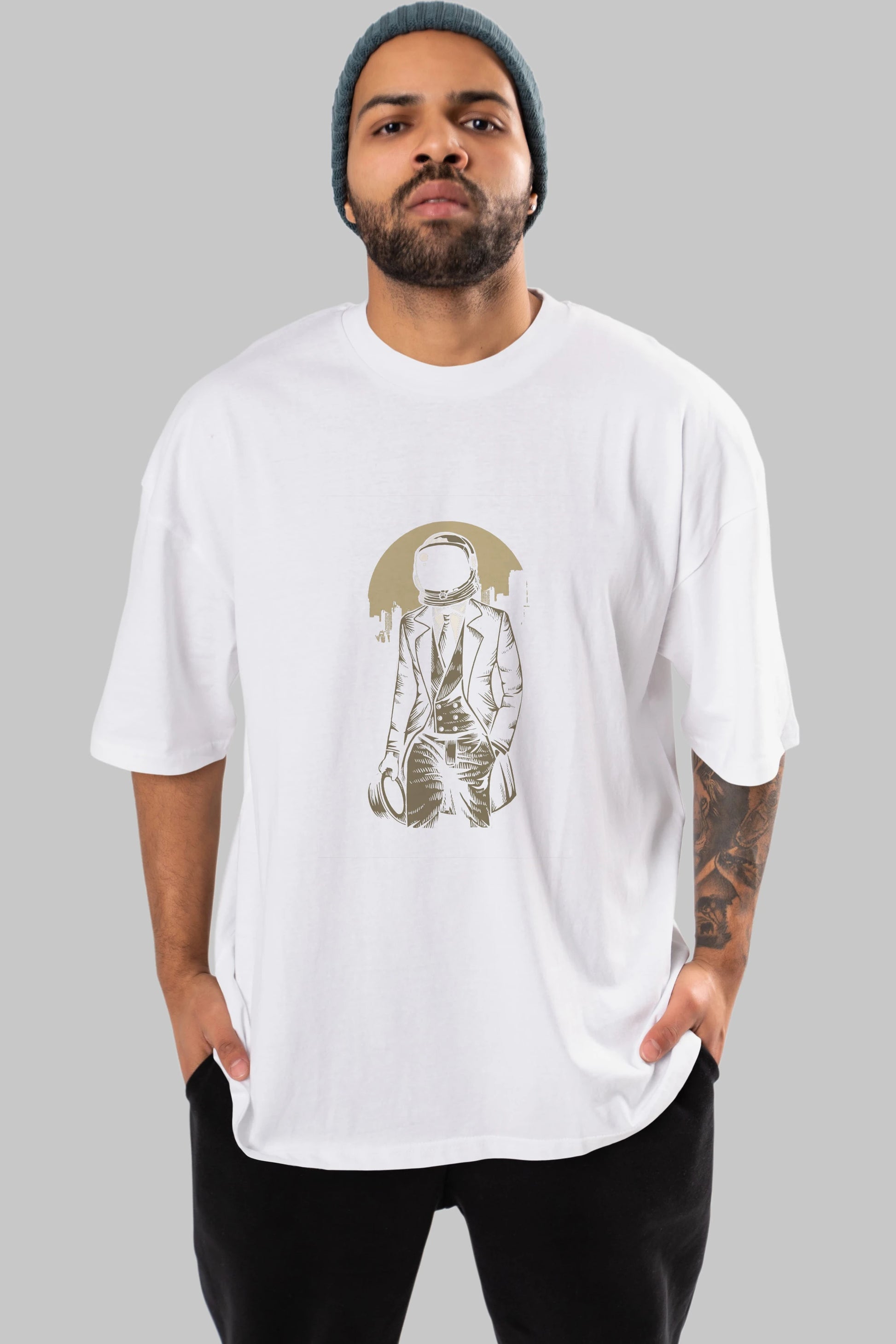 Classic Astronaut Ön Baskılı Oversize t-shirt Erkek Kadın Unisex %100 Pamuk tişort