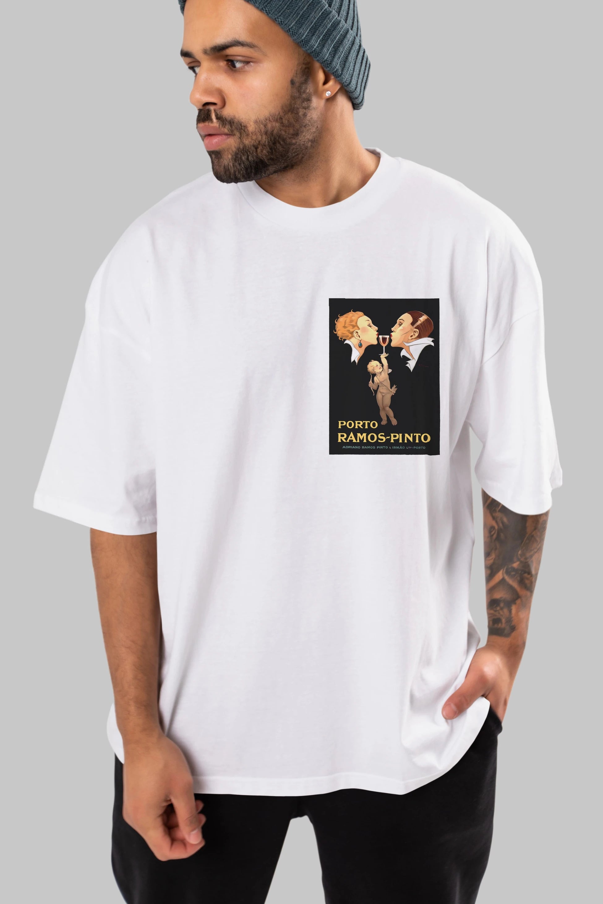 Porto Ramos Pinto Ön Sol Baskılı Oversize t-shirt Erkek Kadın Unisex %100 Pamuk Bisiklet Yaka tişort