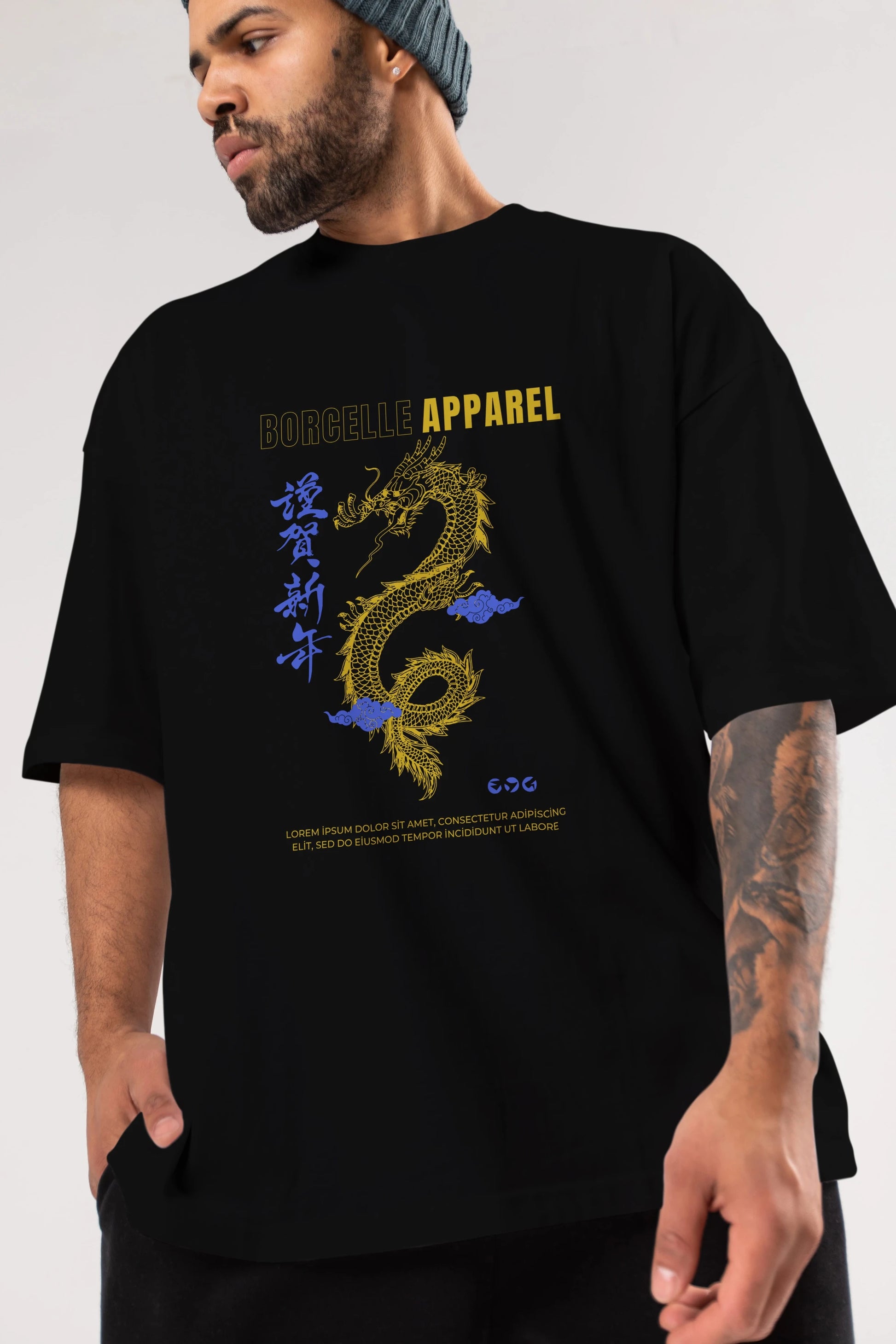 Borcelle Apparel Yazılı Ön Baskılı Oversize t-shirt Erkek Kadın Unisex