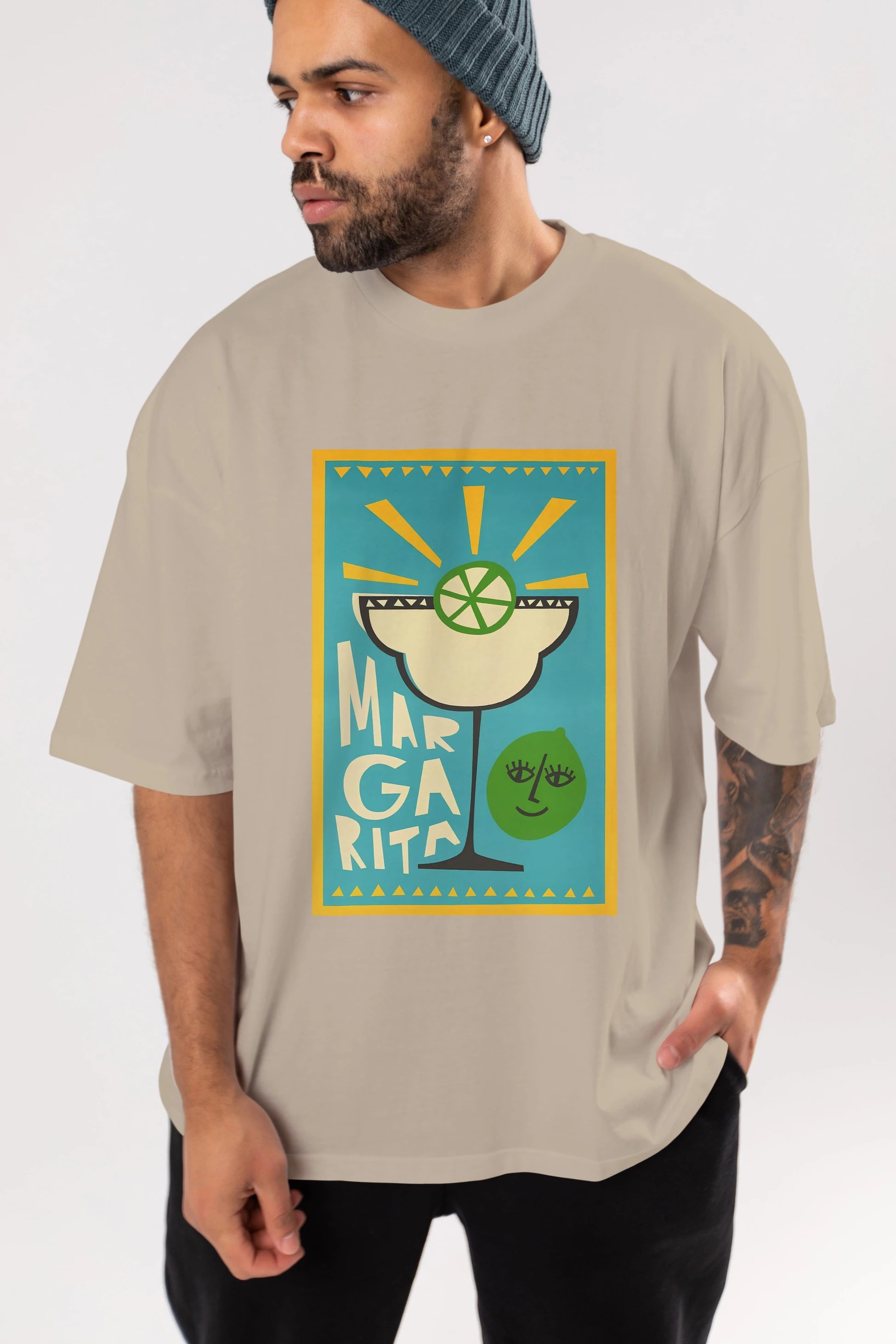 Margarita 4 Ön Baskılı Oversize t-shirt Erkek Kadın Unisex %100 Pamuk Bisiklet Yaka tişort