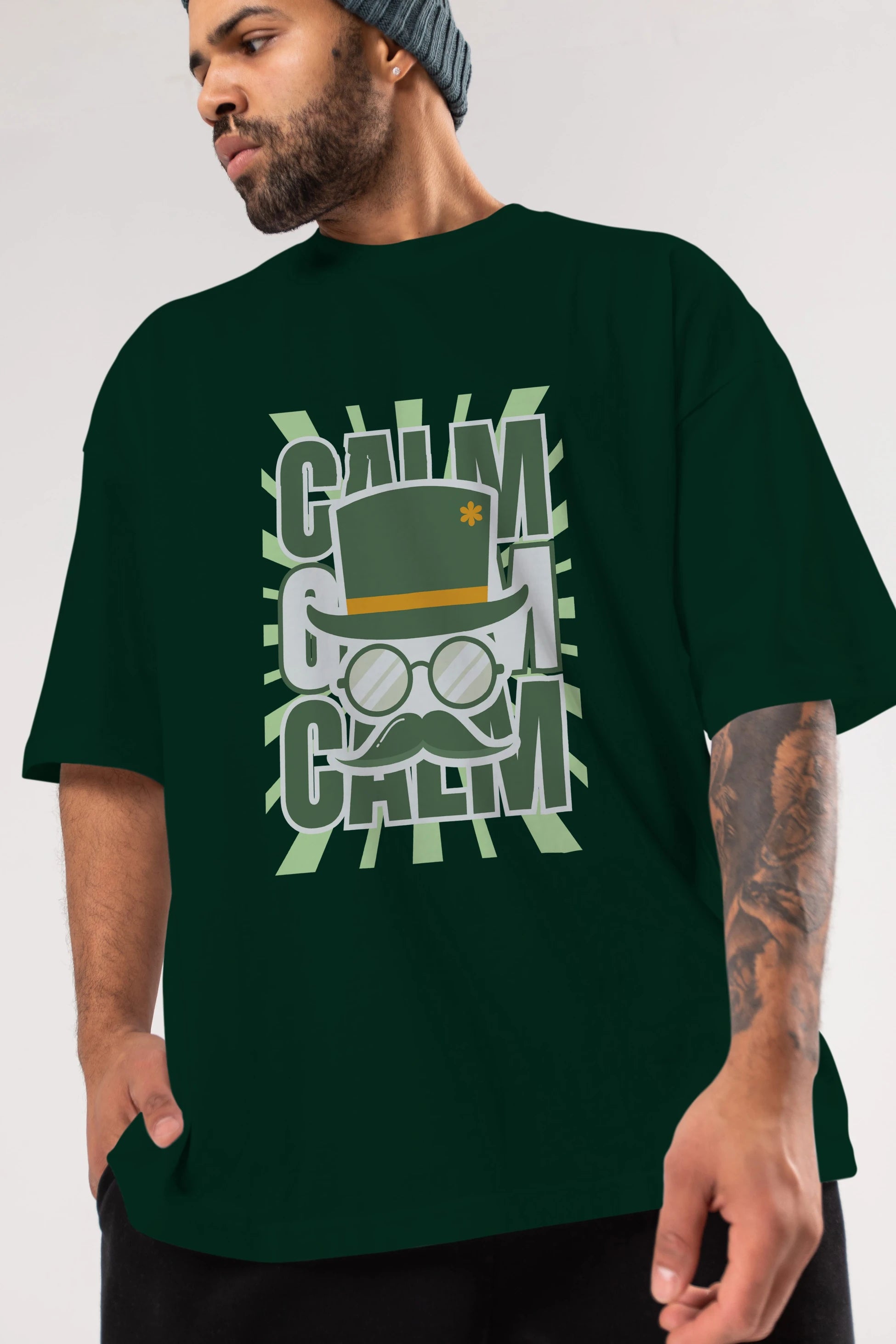 Calm Yazılı Ön Baskılı Oversize t-shirt Erkek Kadın Unisex