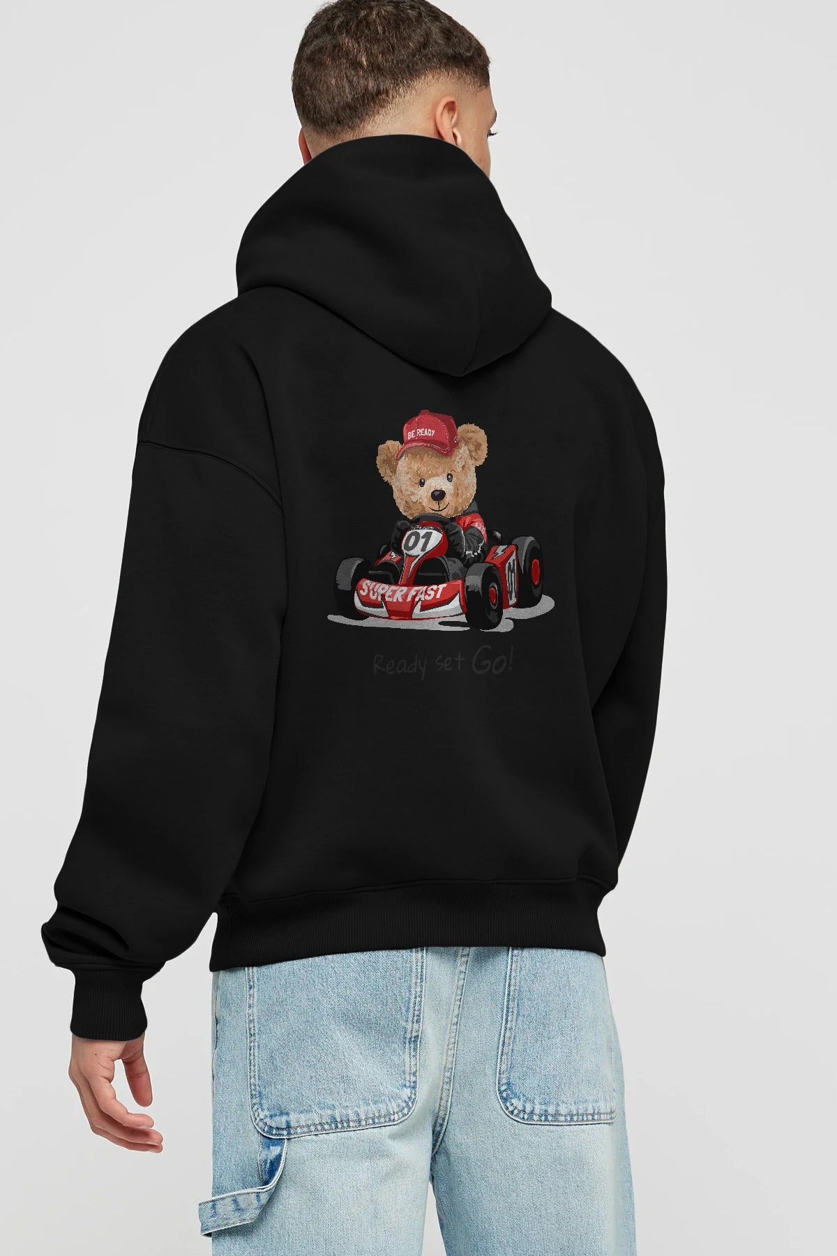 Teddy Bear Ready Set Go Arka Baskılı Hoodie Oversize Kapüşonlu Sweatshirt Erkek Kadın Unisex