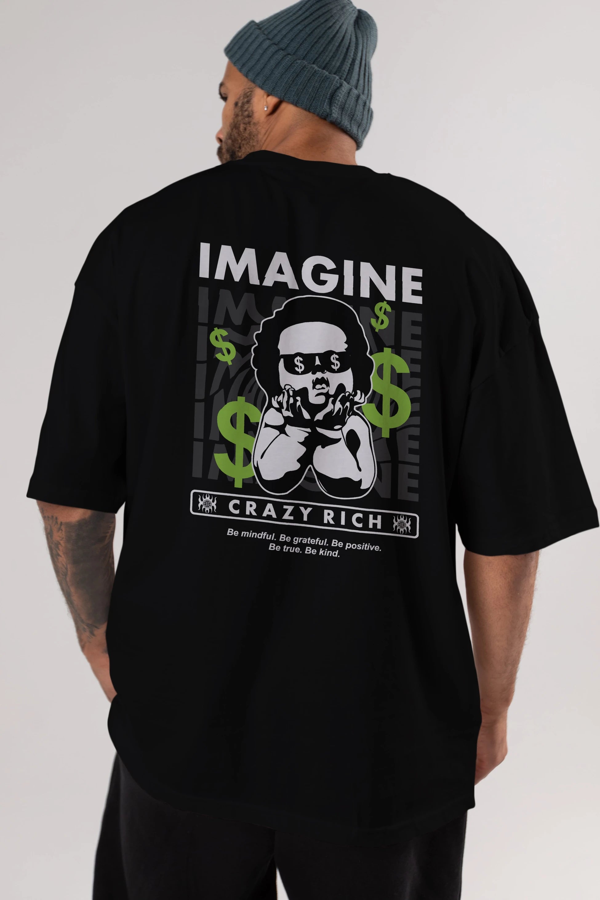 Imagine Crazy Rich Arka Baskılı Oversize t-shirt Erkek Kadın Unisex