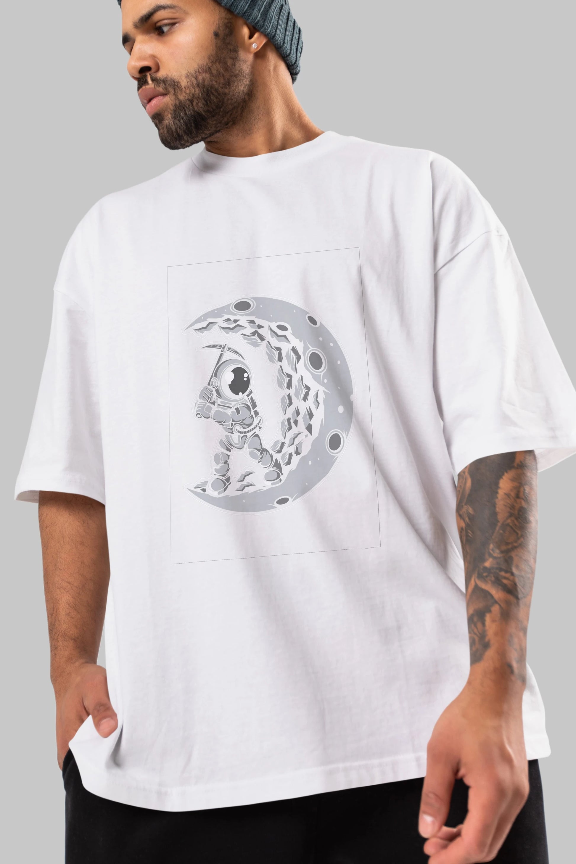 Astronaut Moon Digger Ön Baskılı Oversize t-shirt Erkek Kadın Unisex