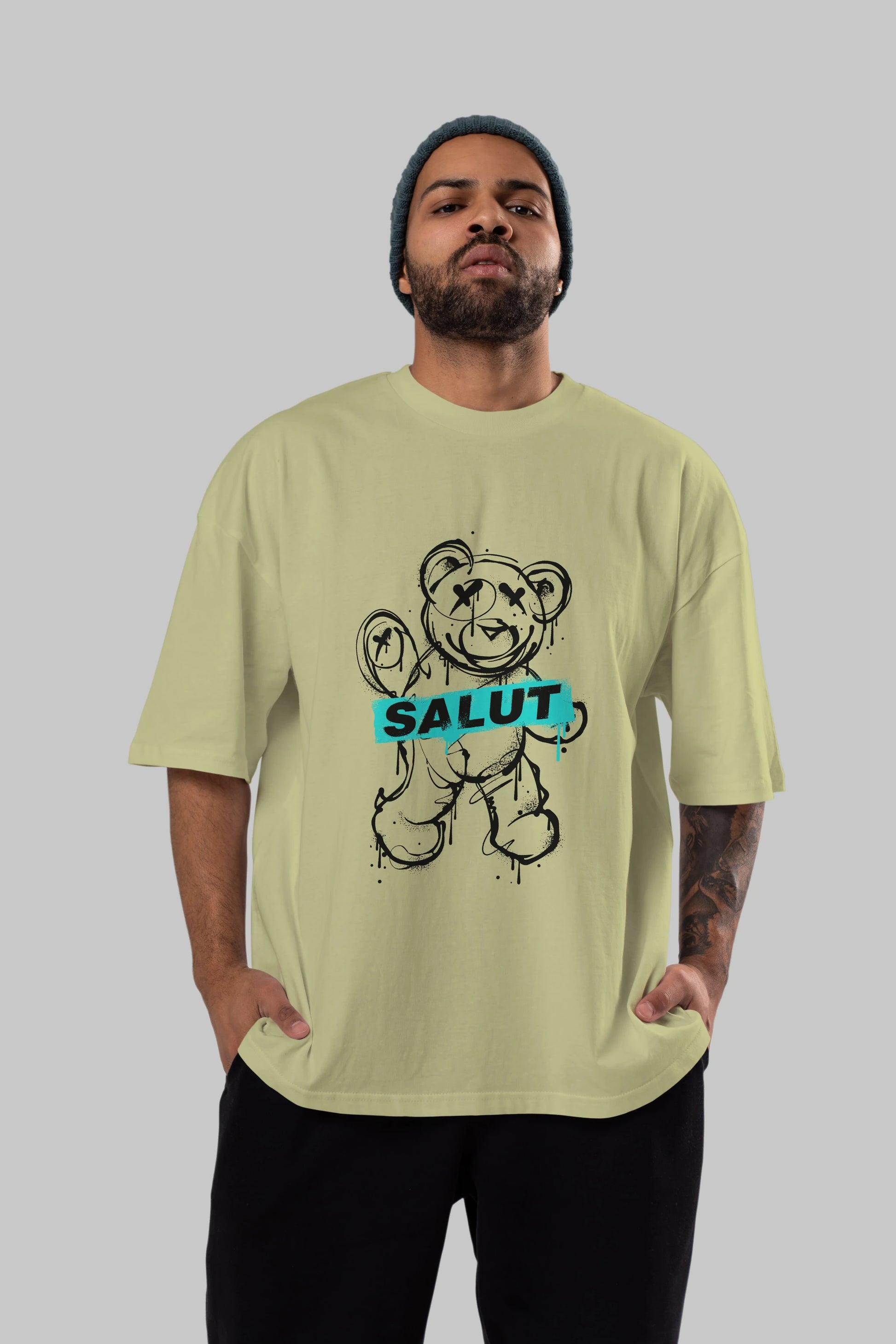 Teddy Bear Salut Ön Baskılı Oversize t-shirt Erkek Kadın Unisex