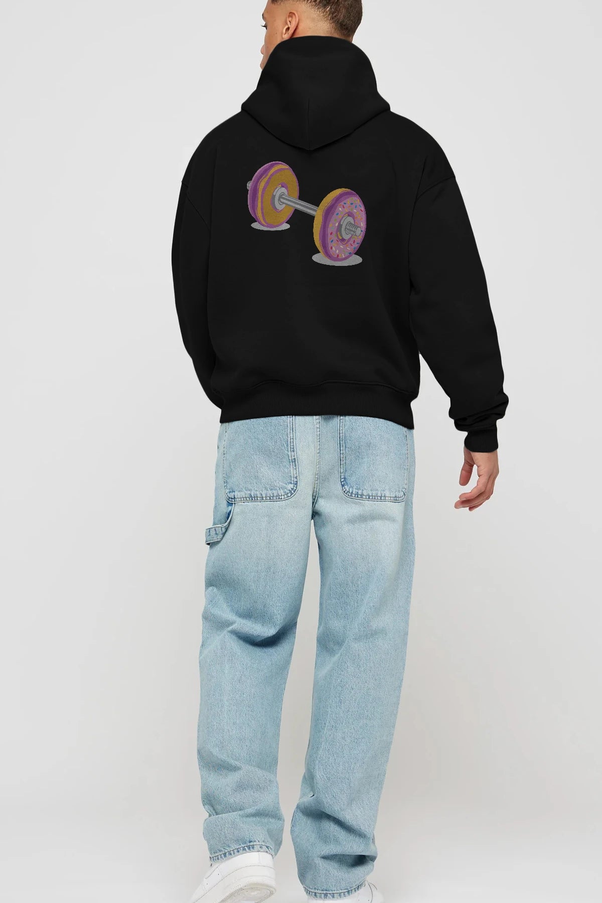 Donut Barbell Arka Baskılı Hoodie Oversize Kapüşonlu Sweatshirt Erkek Kadın Unisex