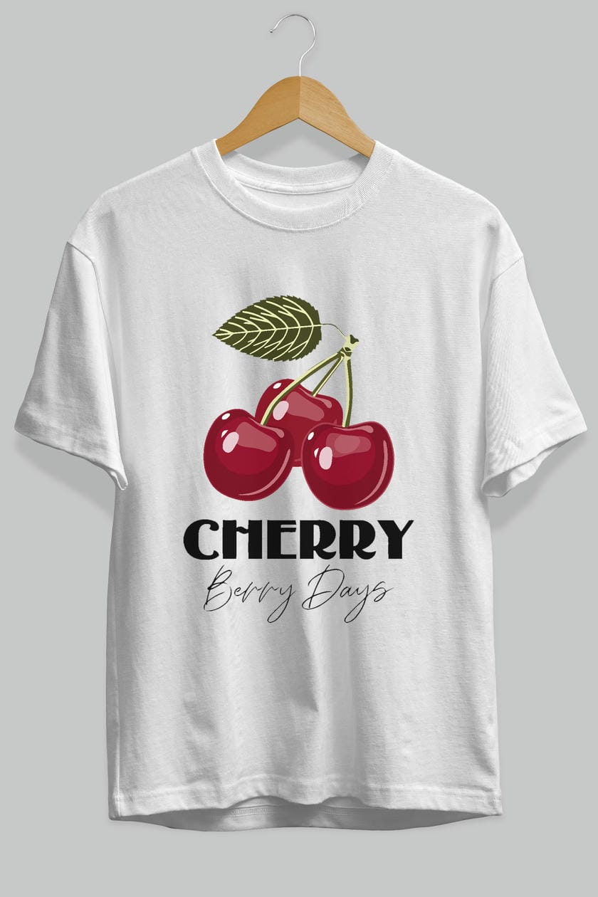 Cherry Cherries 12 Ön Baskılı Oversize t-shirt Erkek Kadın Pamuk Bisiklet Yaka tişort