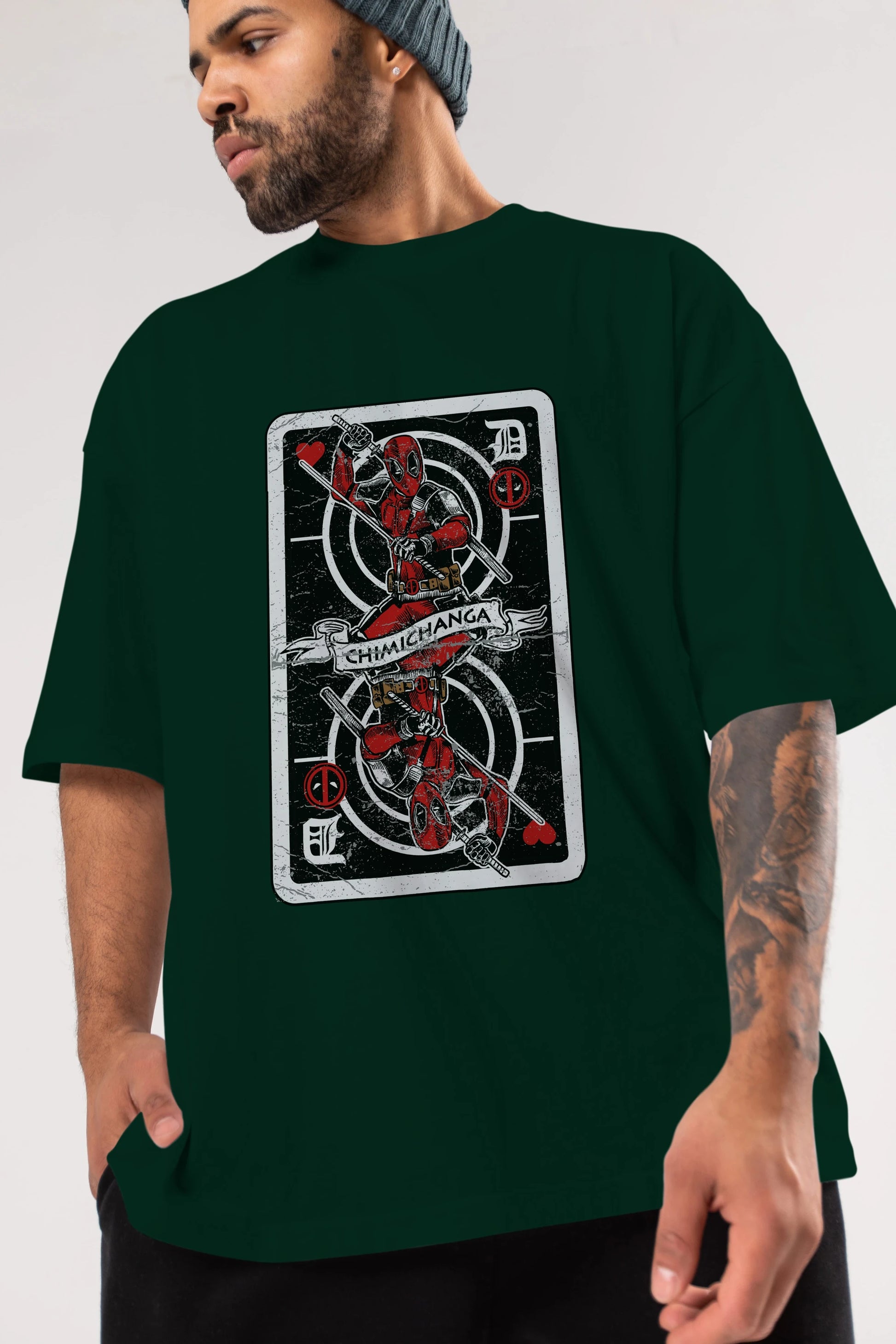 Deadpool Card Ön Baskılı Oversize t-shirt Erkek Kadın Unisex %100 Pamuk tişort