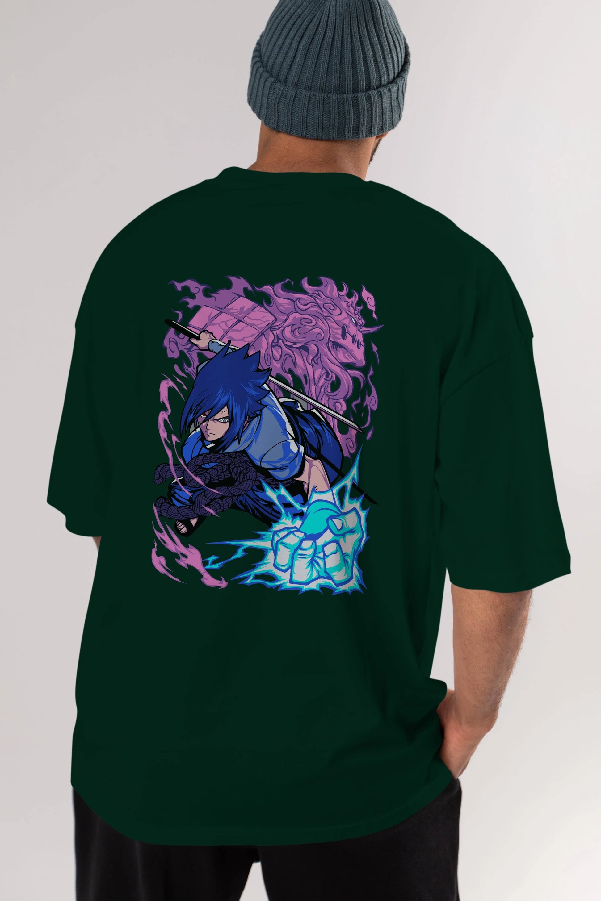 NARUTO SASUKE UCHIHA 2 Anime Arka Baskılı Oversize t-shirt Erkek Kadın Unisex