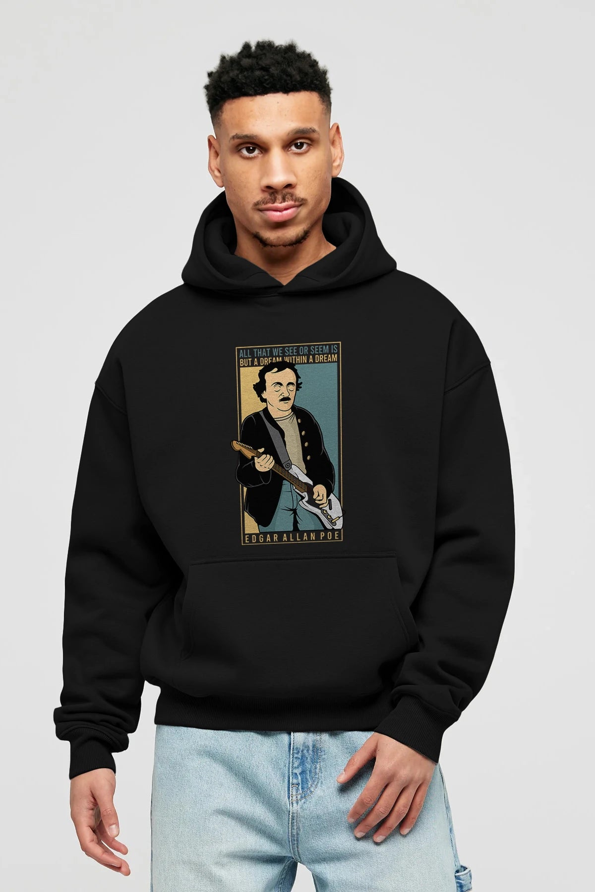 Edgar Alan Cobain Ön Baskılı Hoodie Oversize Kapüşonlu Sweatshirt Erkek Kadın Unisex