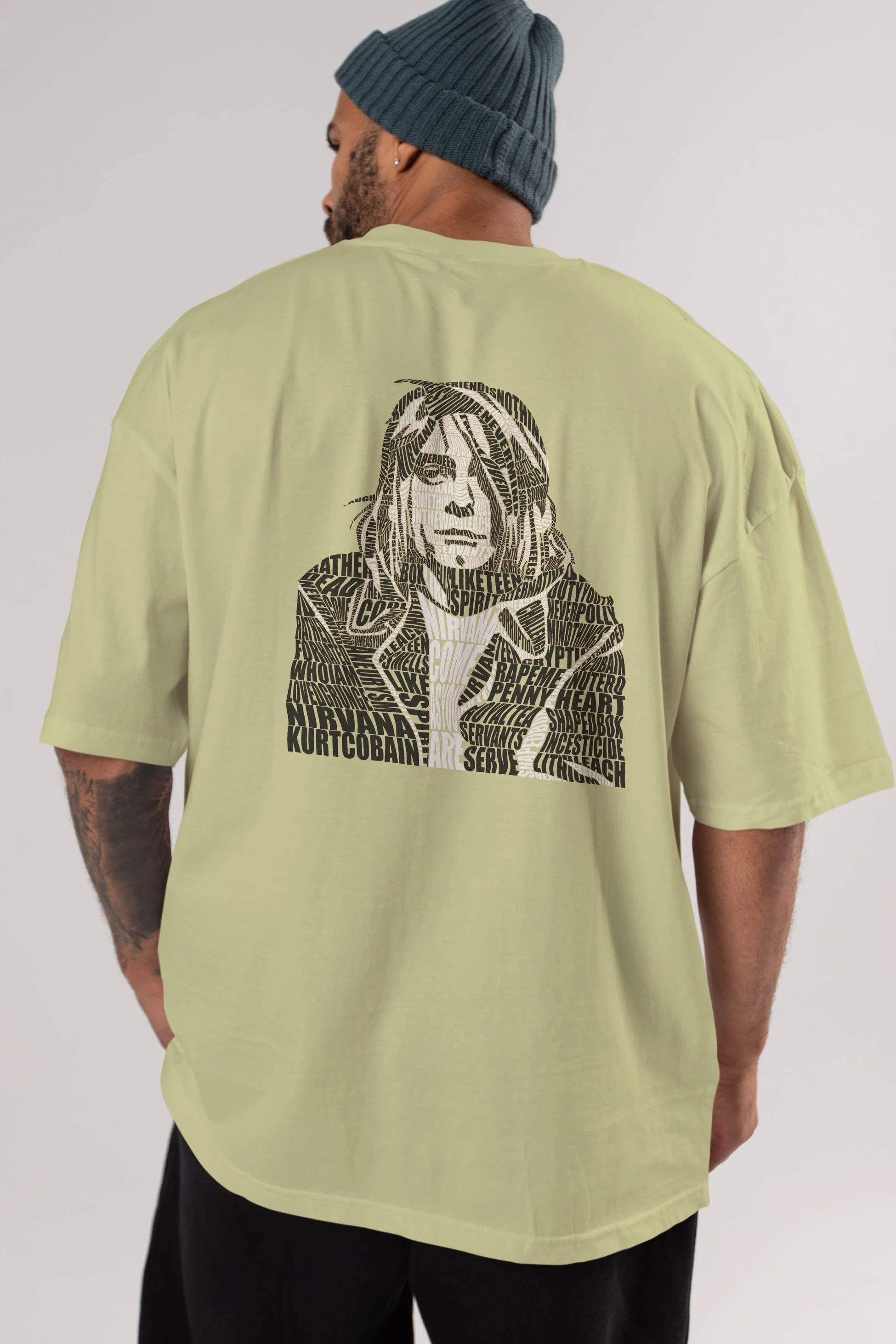 Kurt Cobain Calligram Arka Baskılı Oversize t-shirt %100 pamuk Erkek Kadın Unisex
