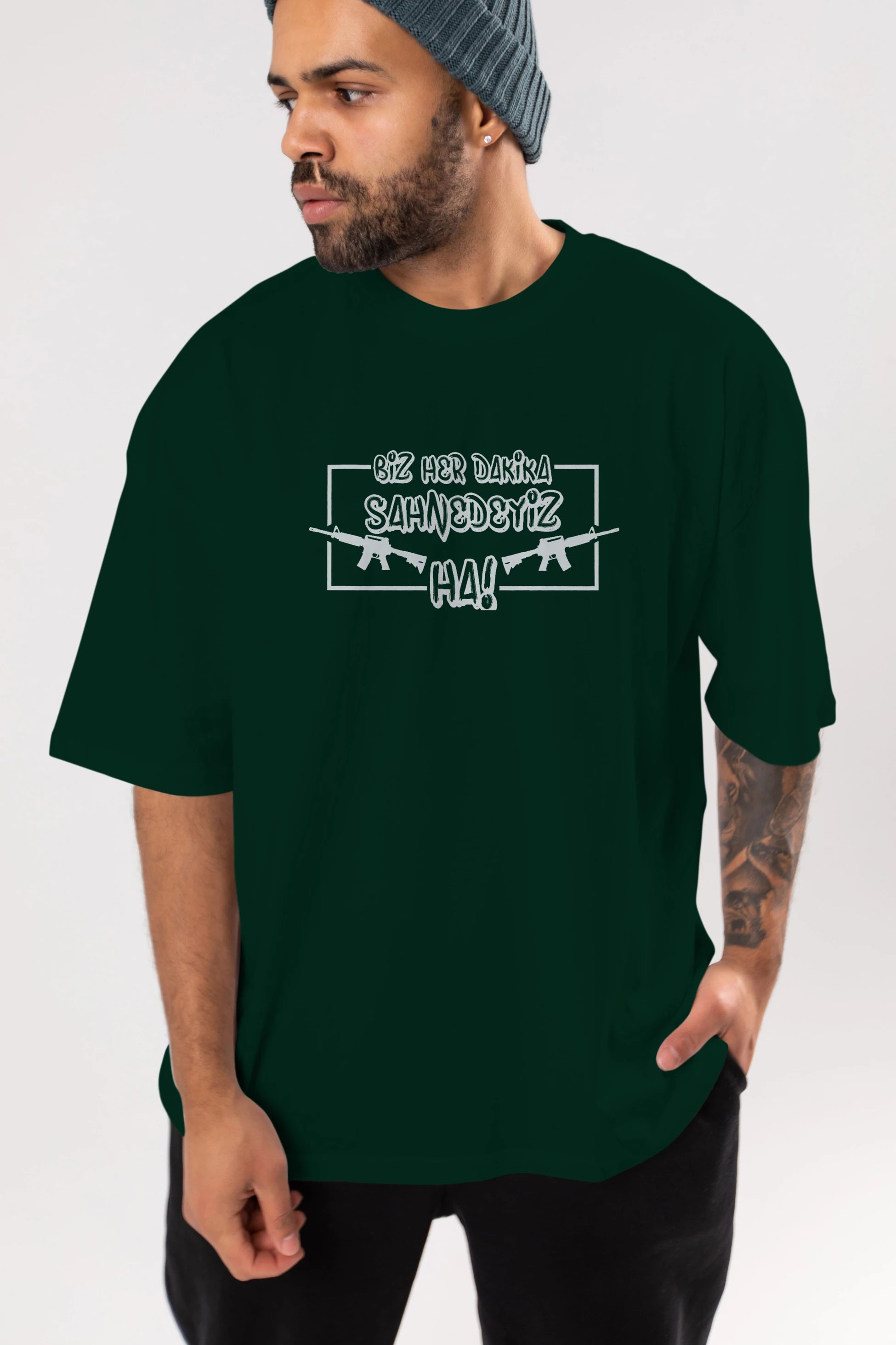 Biz Her Dakika Sahnedeyiz Ön Baskılı Oversize t-shirt %100 pamuk Erkek Kadın Unisex