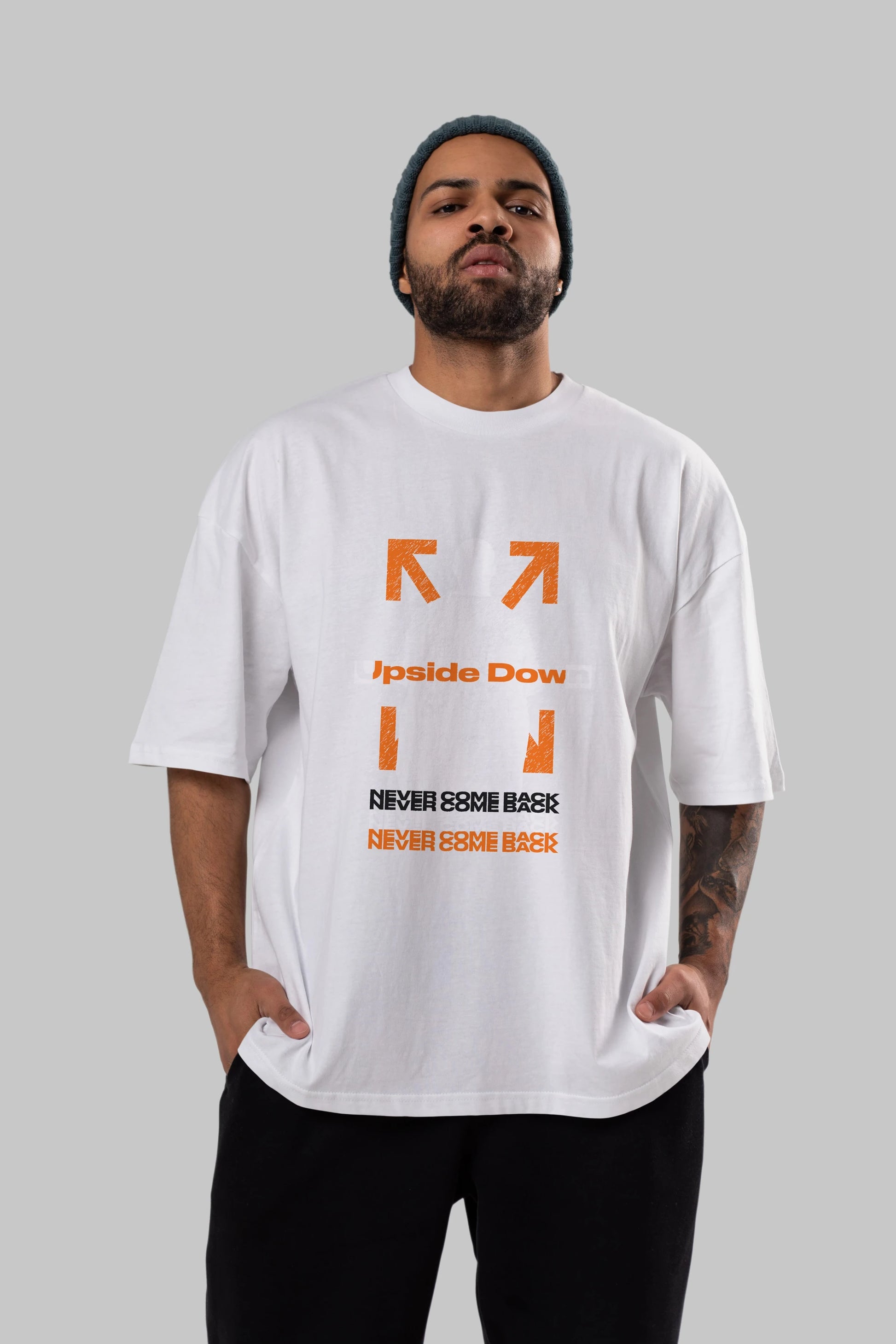 Upside Down Ön Baskılı Oversize t-shirt Erkek Kadın Unisex