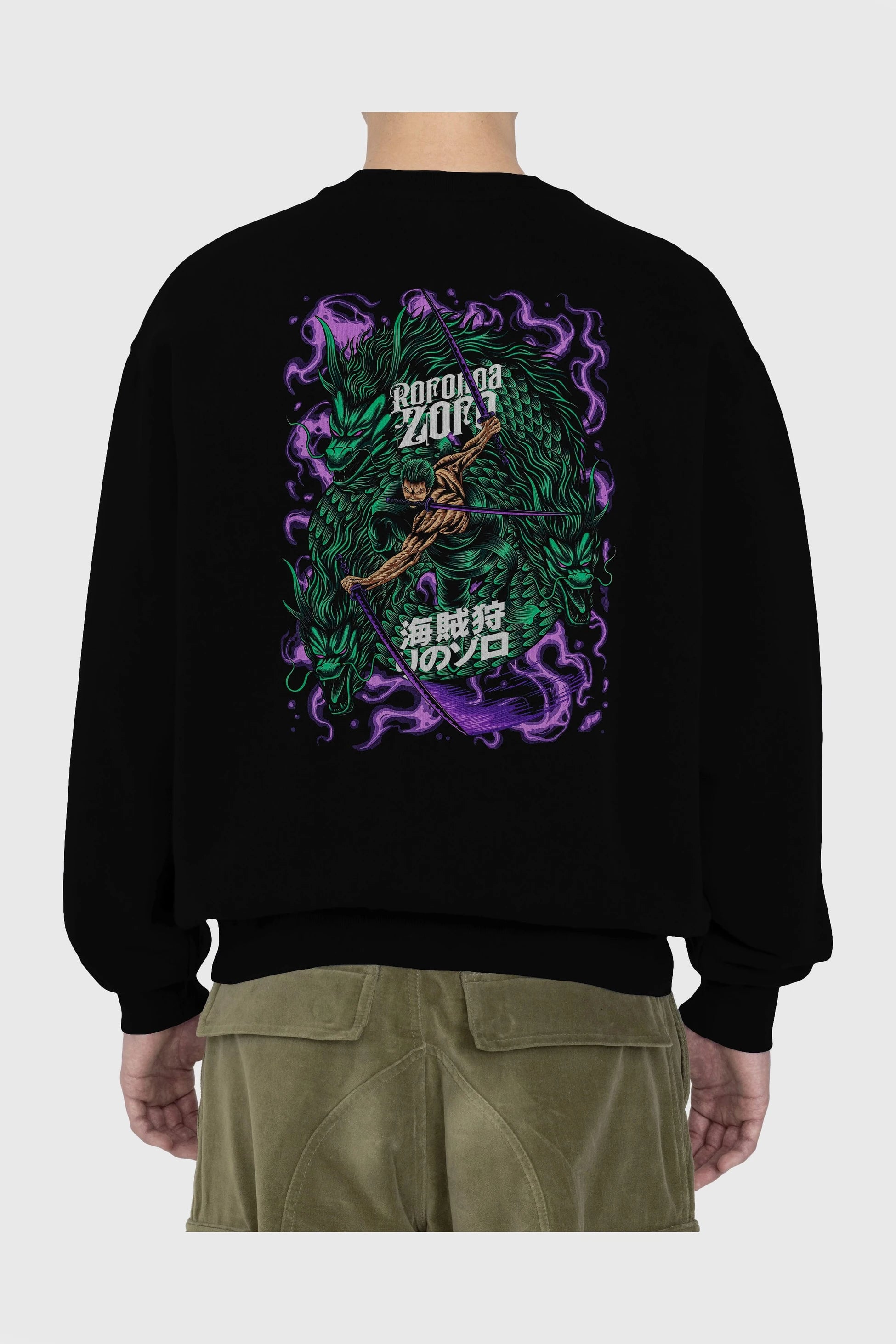 RORONOA ZORO 5 Anime Arka Baskılı Oversize Sweatshirt Erkek Kadın Unisex