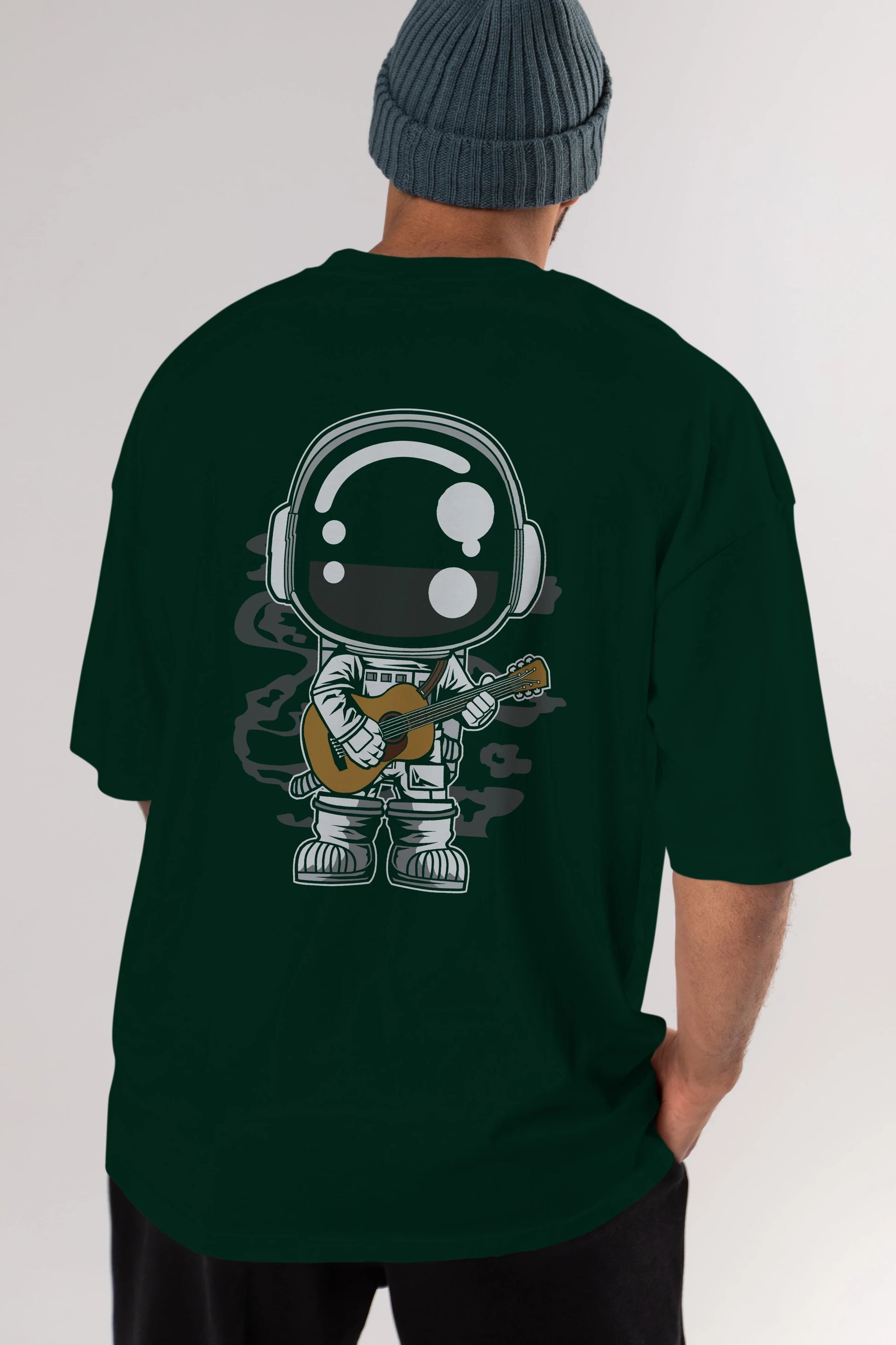 Astronaut Acoustic Guitar Arka Baskılı Oversize t-shirt Erkek Kadın Unisex