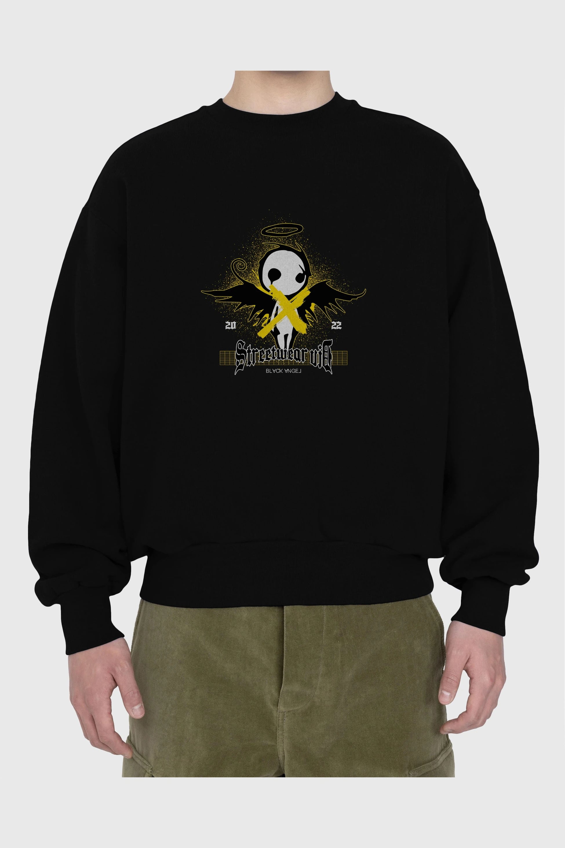 Black Angel Ön Baskılı Oversize Sweatshirt Erkek Kadın Unisex