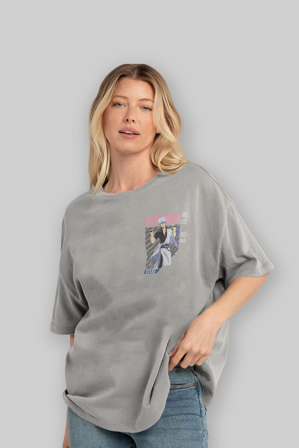 Gintoki Sakata GINTAMA 3 Ön Sol Baskılı Oversize t-shirt Erkek Kadın Unisex %100 Pamuk Bisiklet Yaka tişort