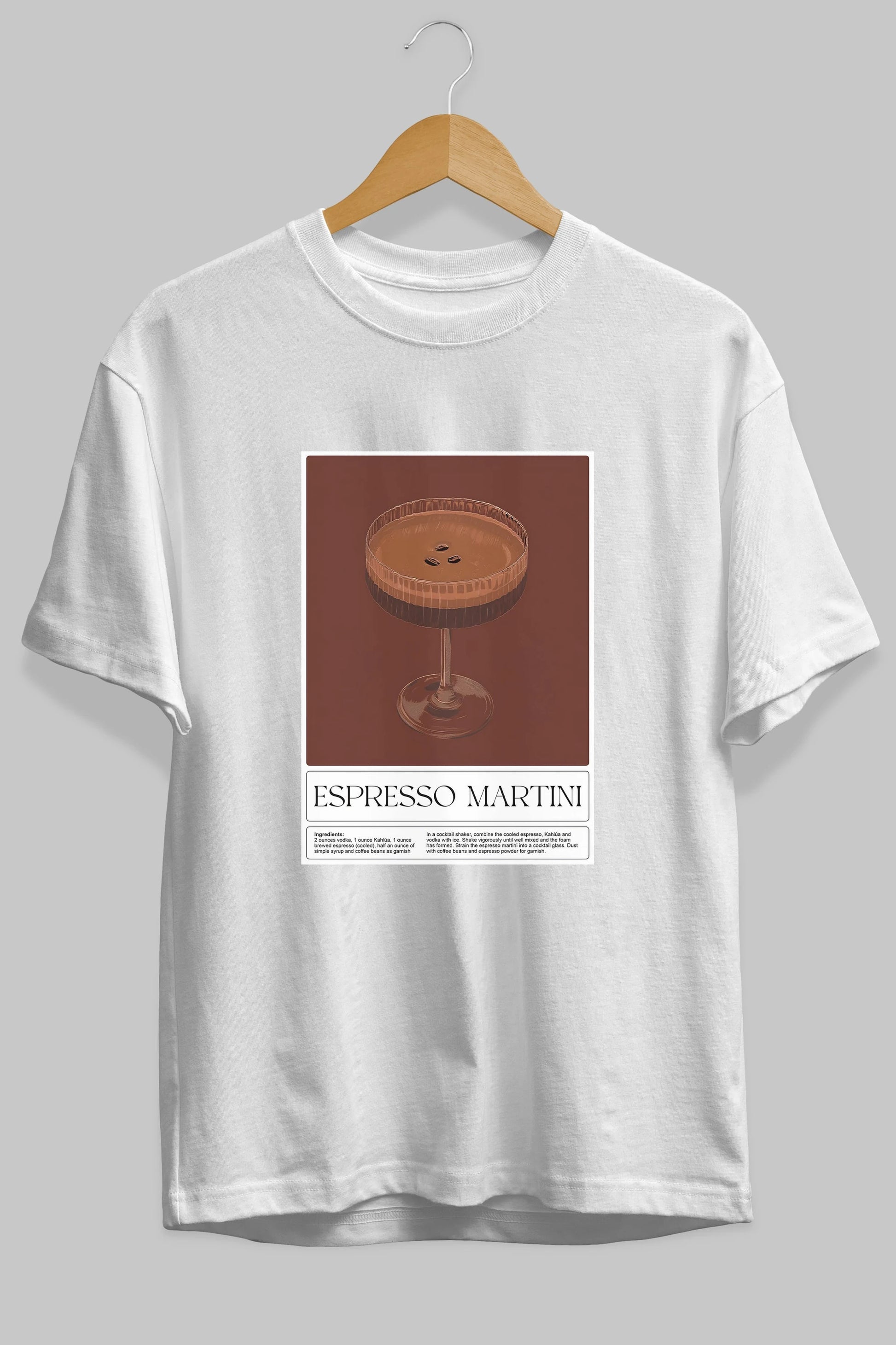Espresso Martini Ön Baskılı Oversize t-shirt Erkek Kadın Unisex %100 Pamuk Bisiklet Yaka tişort