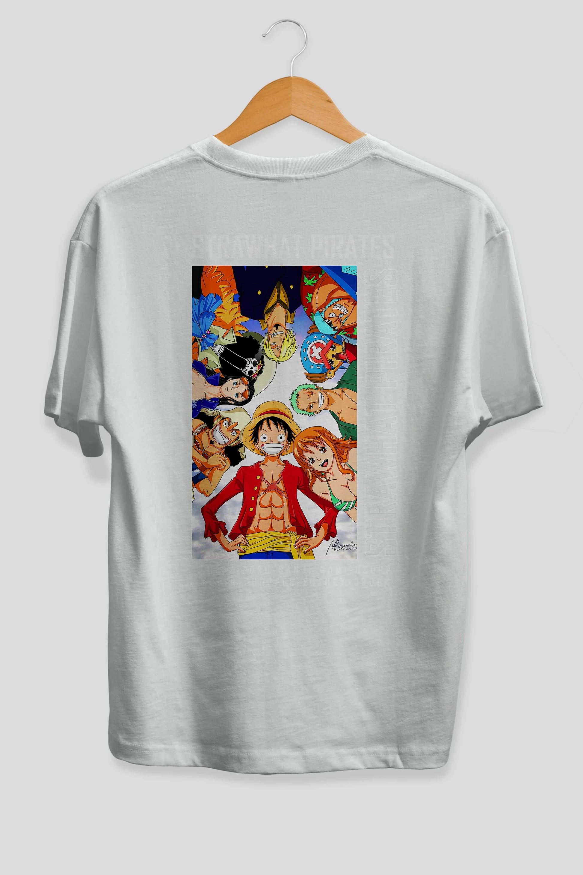 Luffy Strahwat Anime Arka Baskılı Oversize t-shirt Erkek Kadın Unisex %100 pamuk tişort