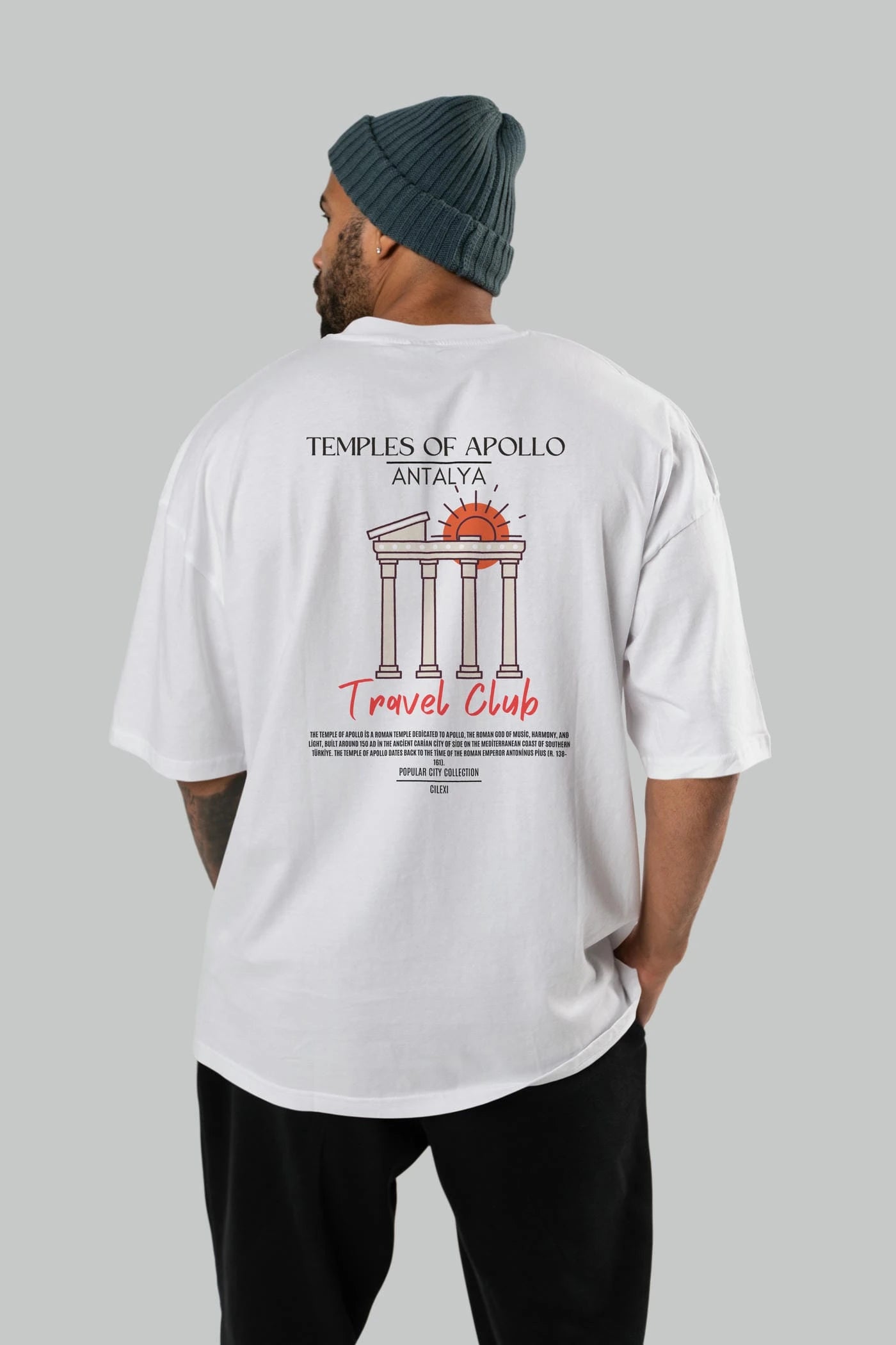 Temples Of Apollo Antalya Arka Baskılı Oversize t-shirt Erkek Kadın Pamuk Bisiklet Yaka tişort