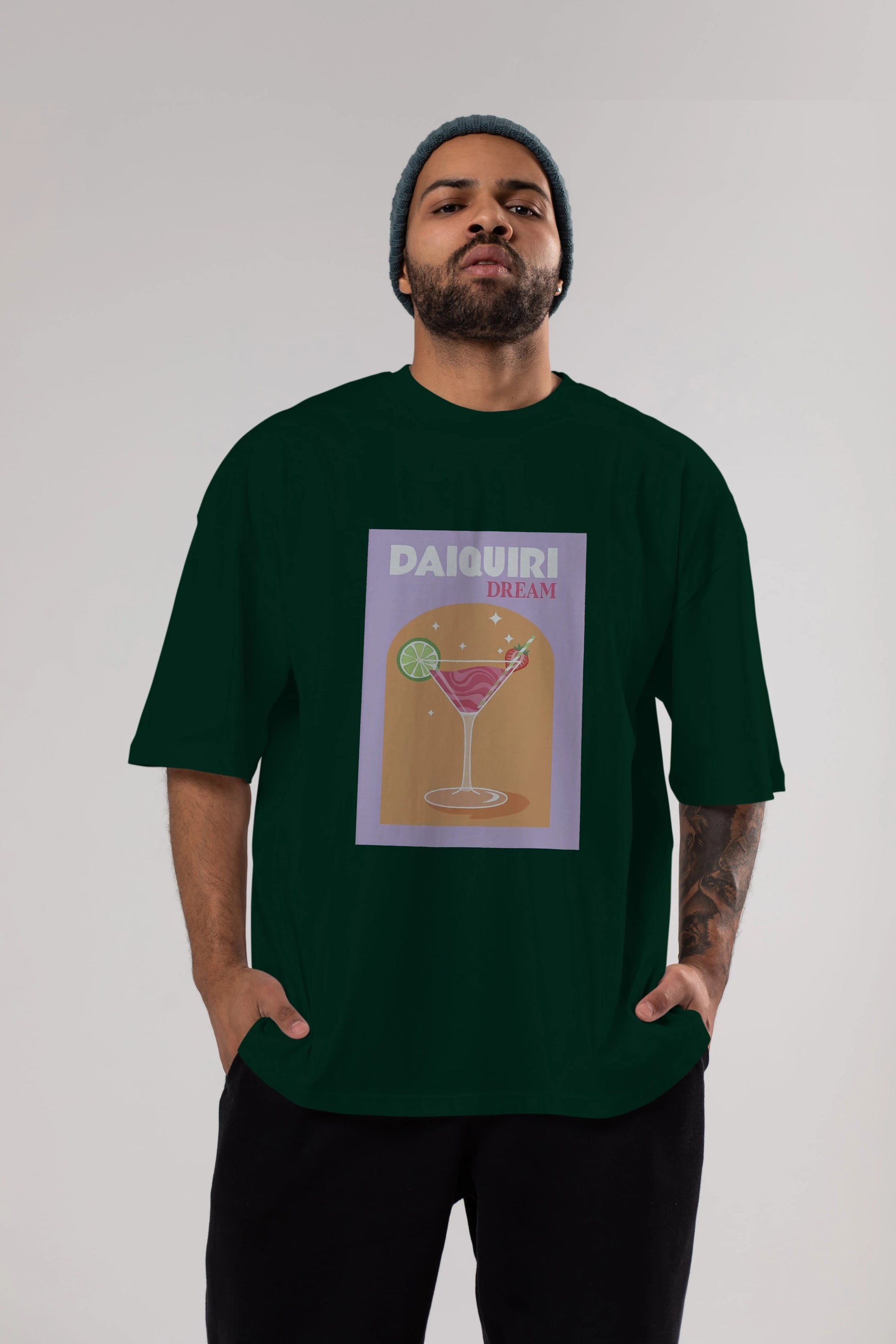 Daiquiri Dream Ön Baskılı Oversize t-shirt Erkek Kadın Unisex %100 Pamuk Bisiklet Yaka tişort