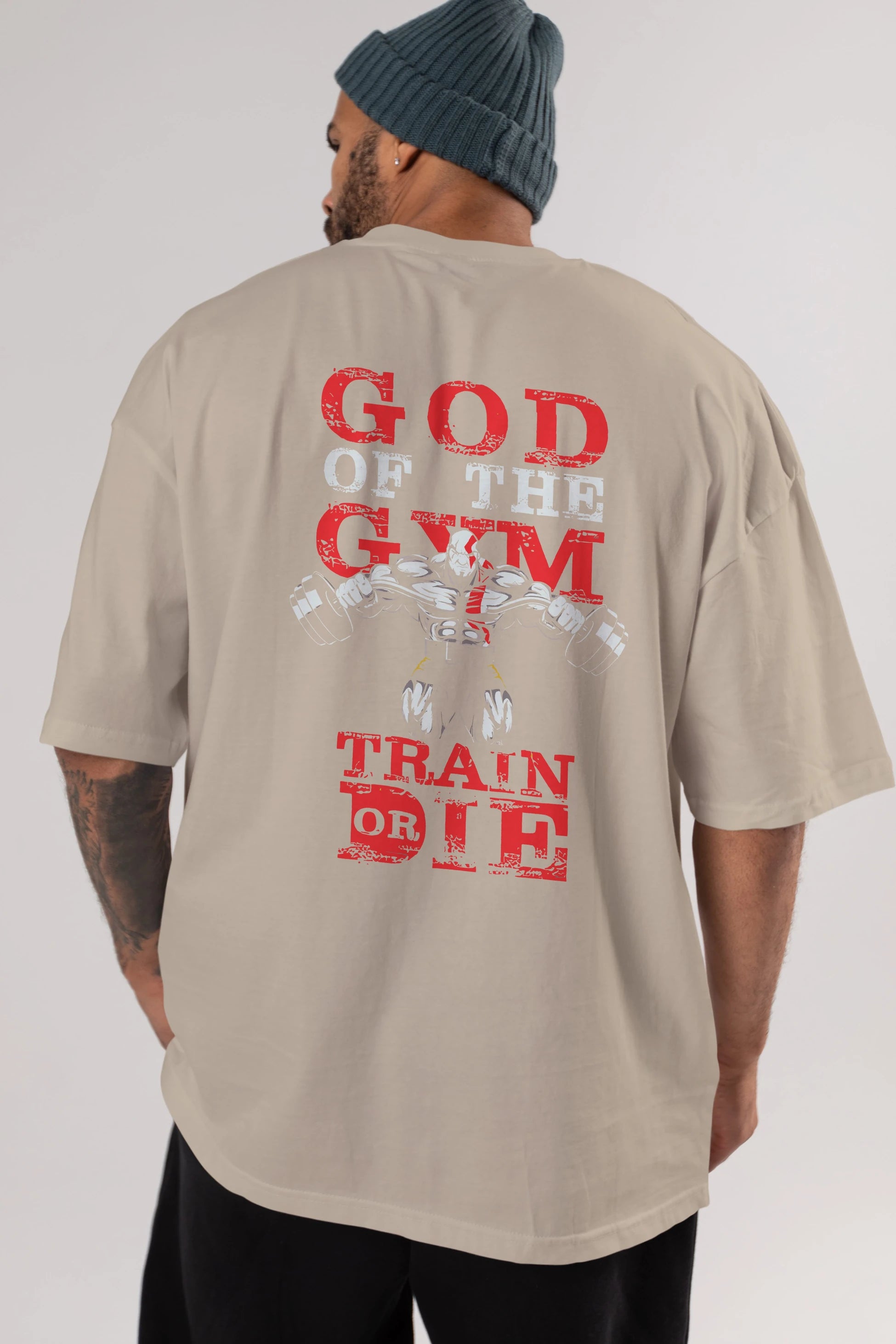 God of The GYM Arka Baskılı Oversize t-shirt Erkek Kadın Unisex %100 Pamuk Bisiklet Yaka tişort