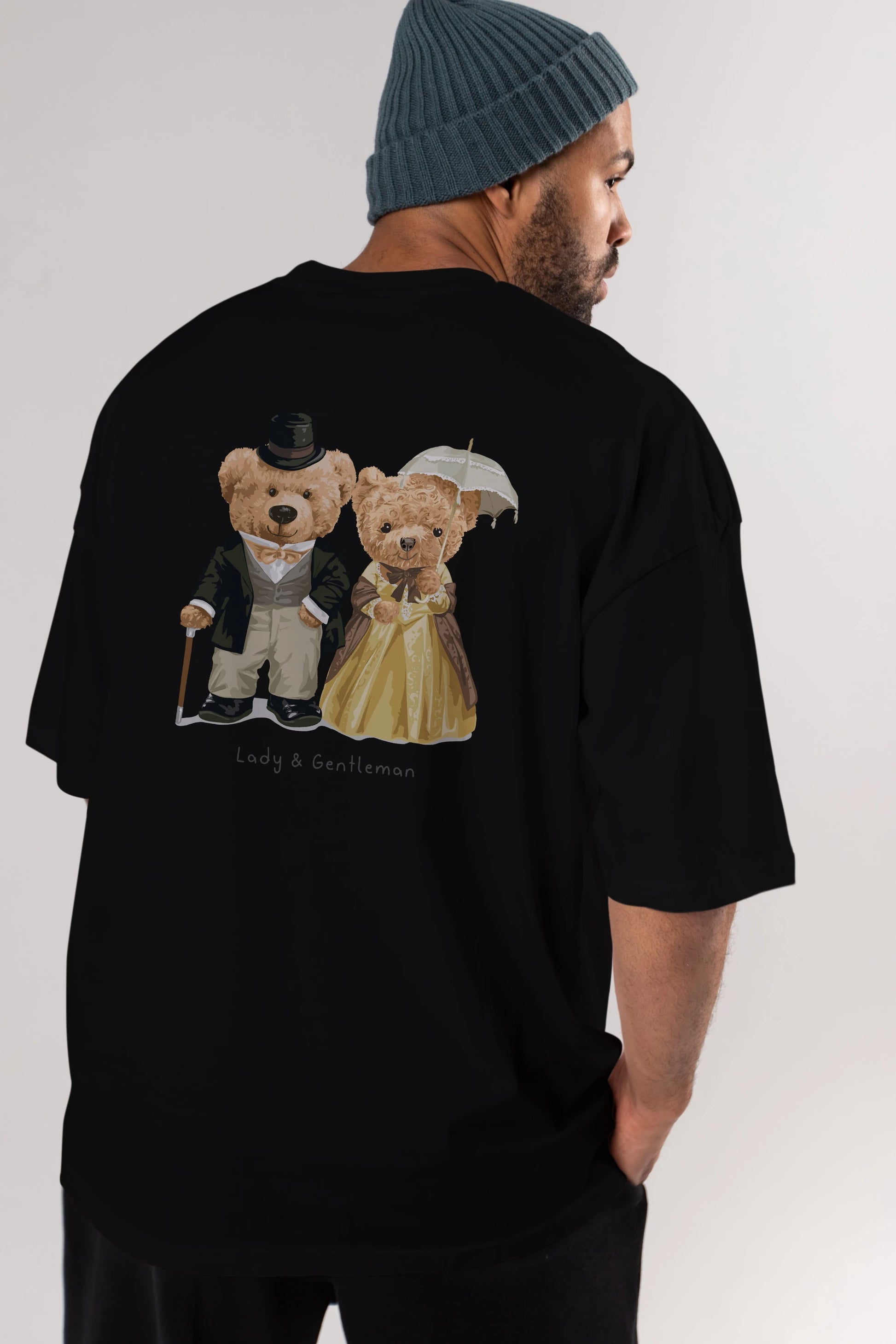 Teddy Bear Couple Arka Baskılı Oversize t-shirt Erkek Kadın Unisex %100 Pamuk