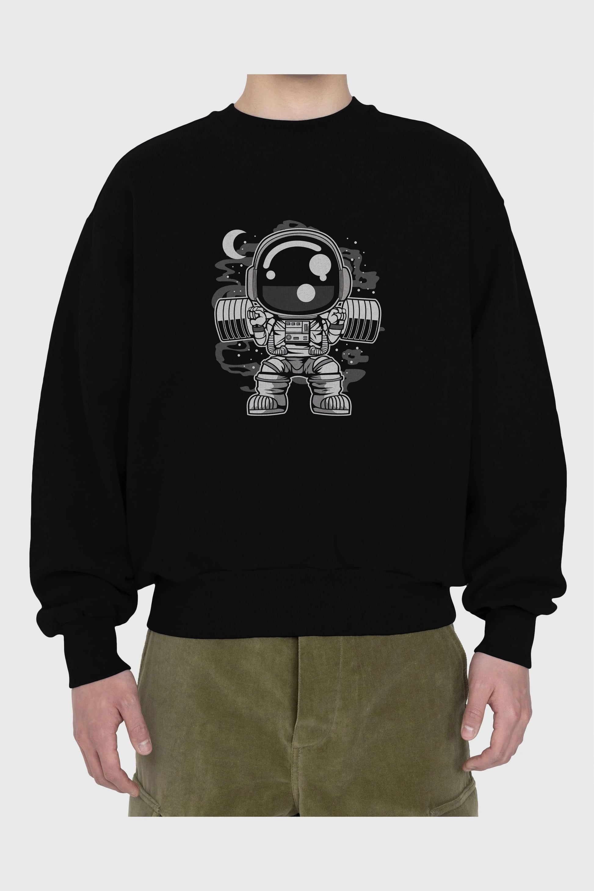 Astronaut Barbell Body Builder Ön Baskılı Oversize Sweatshirt Erkek Kadın Unisex