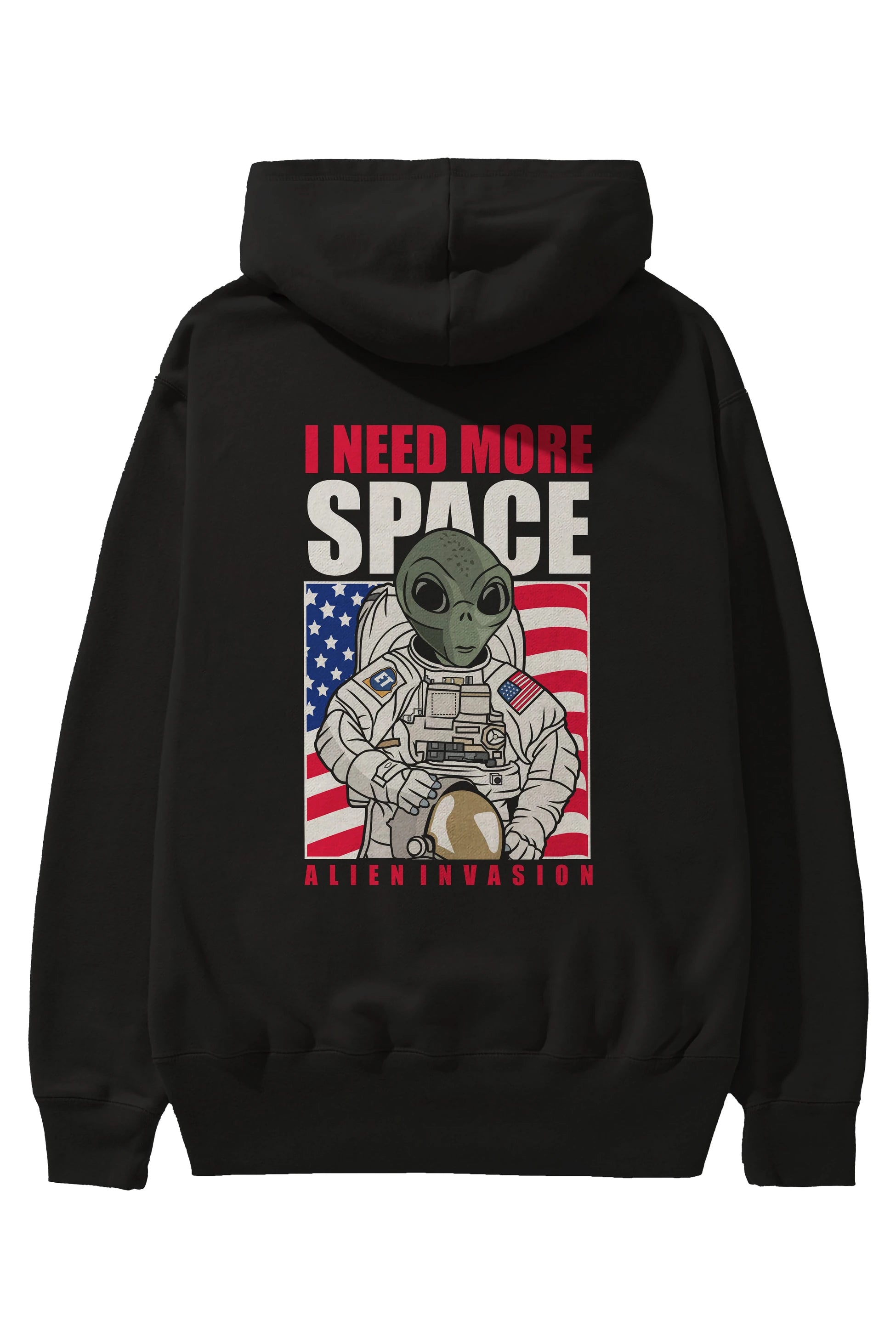 Alien Astronaut Arka Baskılı Hoodie Oversize Kapüşonlu Sweatshirt Erkek Kadın Unisex