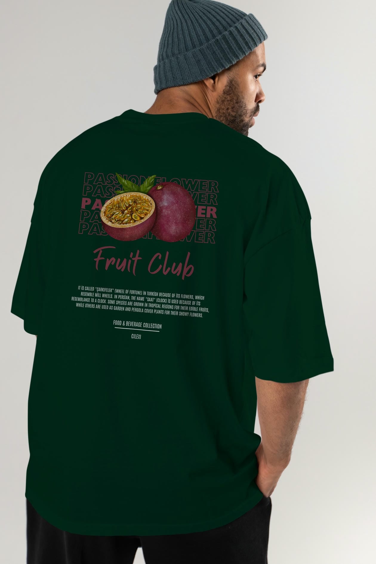 Passionflower Arka Baskılı Oversize t-shirt Erkek Kadın Pamuk Bisiklet Yaka tişort