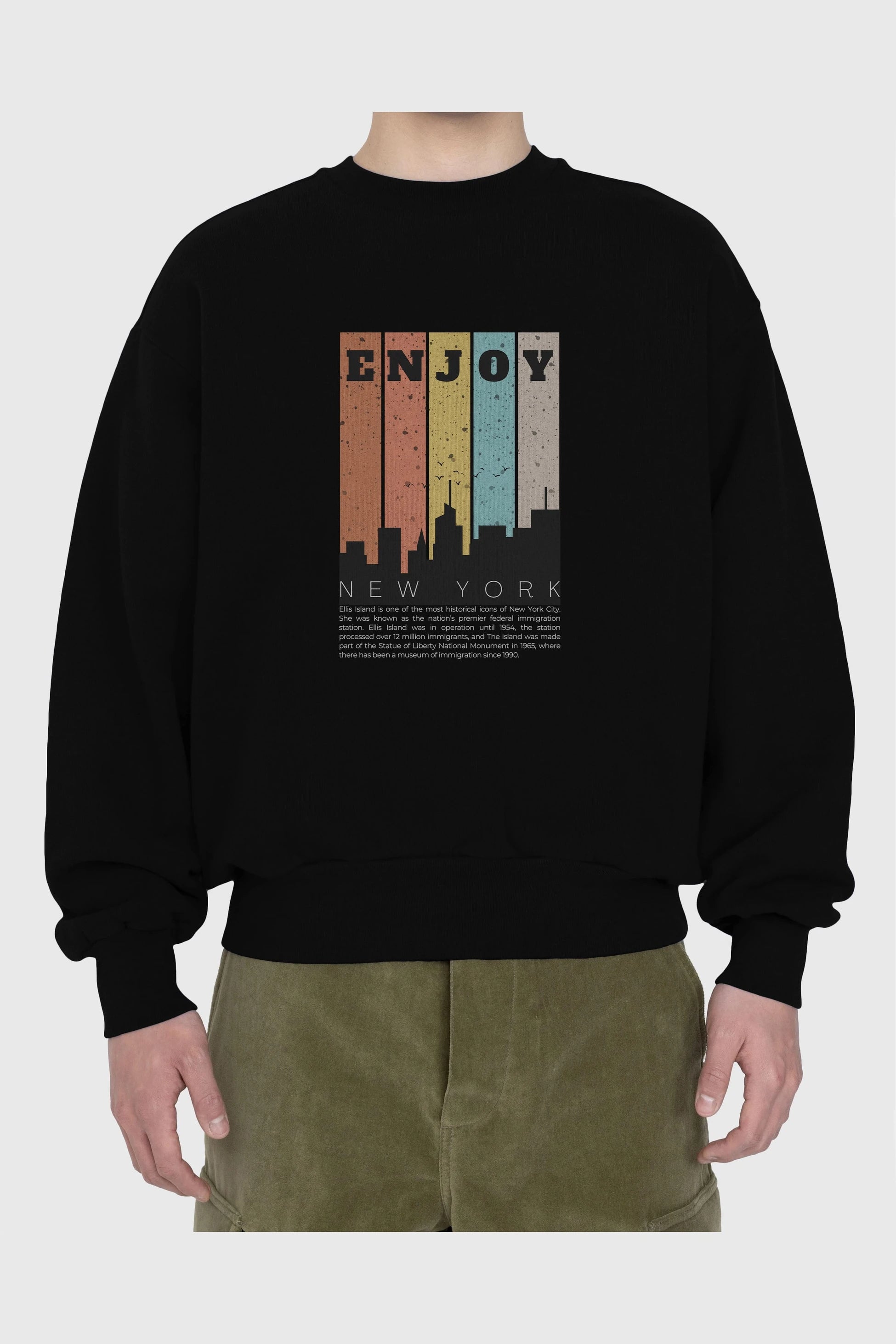 Enjoy New York Yazılı Ön Baskılı Oversize Sweatshirt Erkek Kadın Unisex