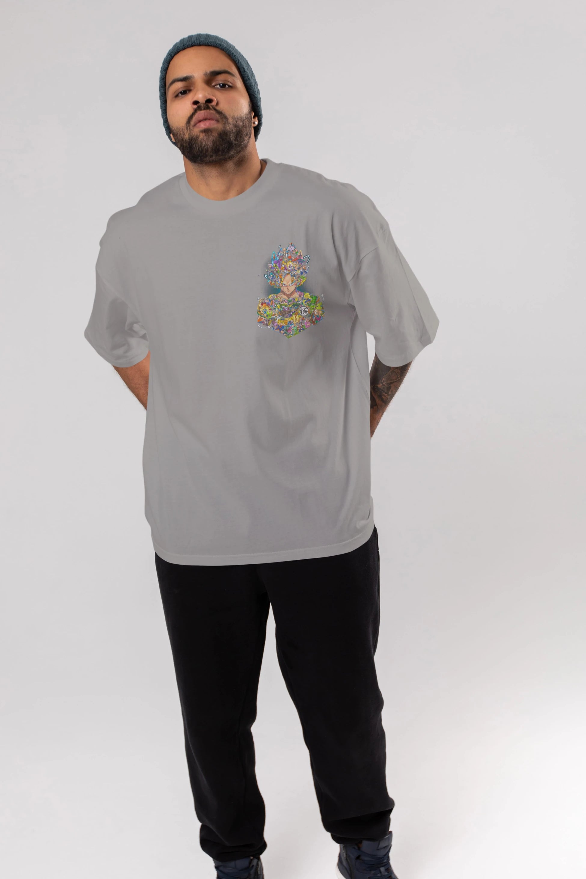 DRAGON BALL ART Ön Sol Baskılı Oversize t-shirt Erkek Kadın Unisex %100 Pamuk Bisiklet Yaka tişort