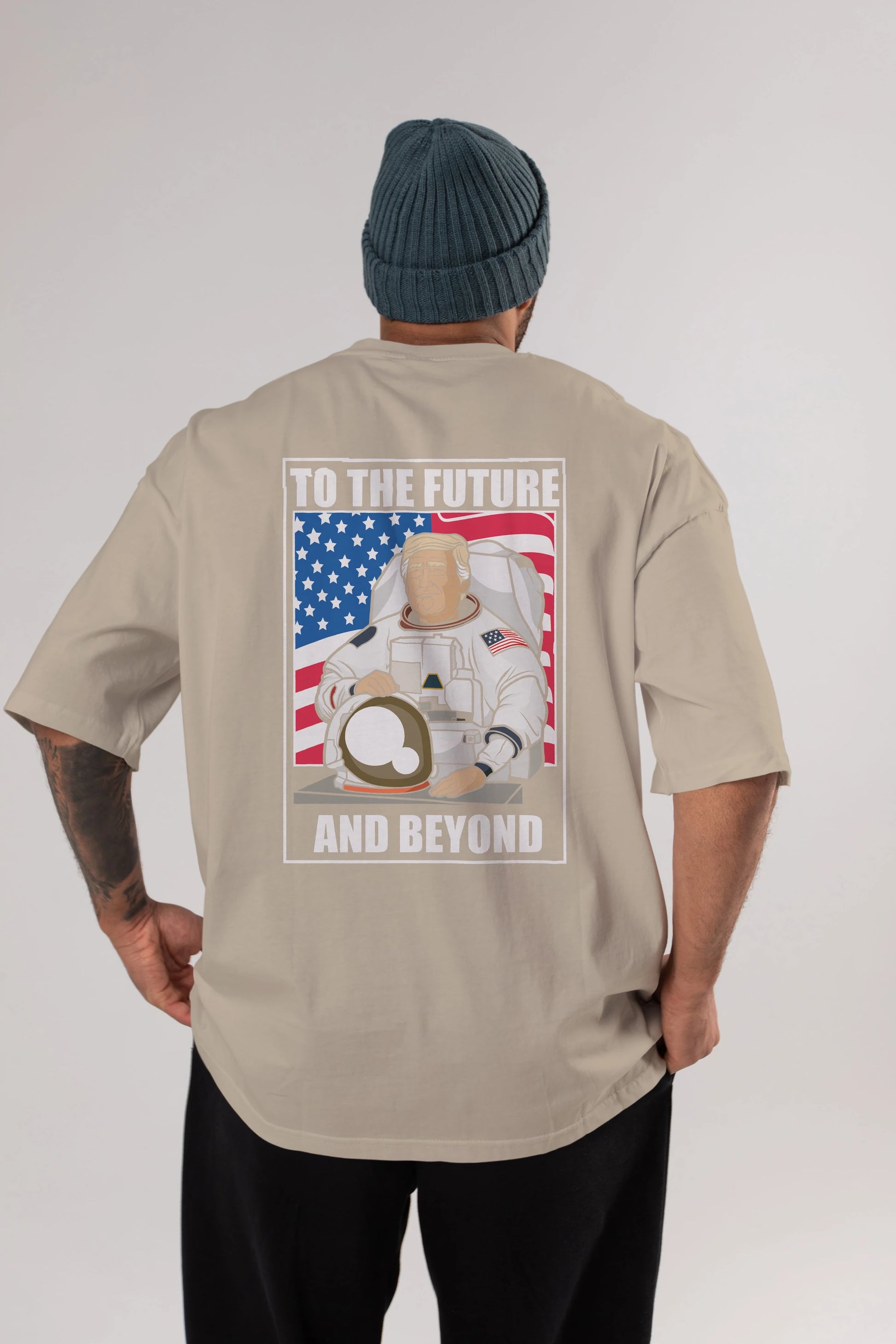 Trumpstronaut Arka Baskılı Oversize t-shirt Erkek Kadın Unisex %100 Pamuk tişort