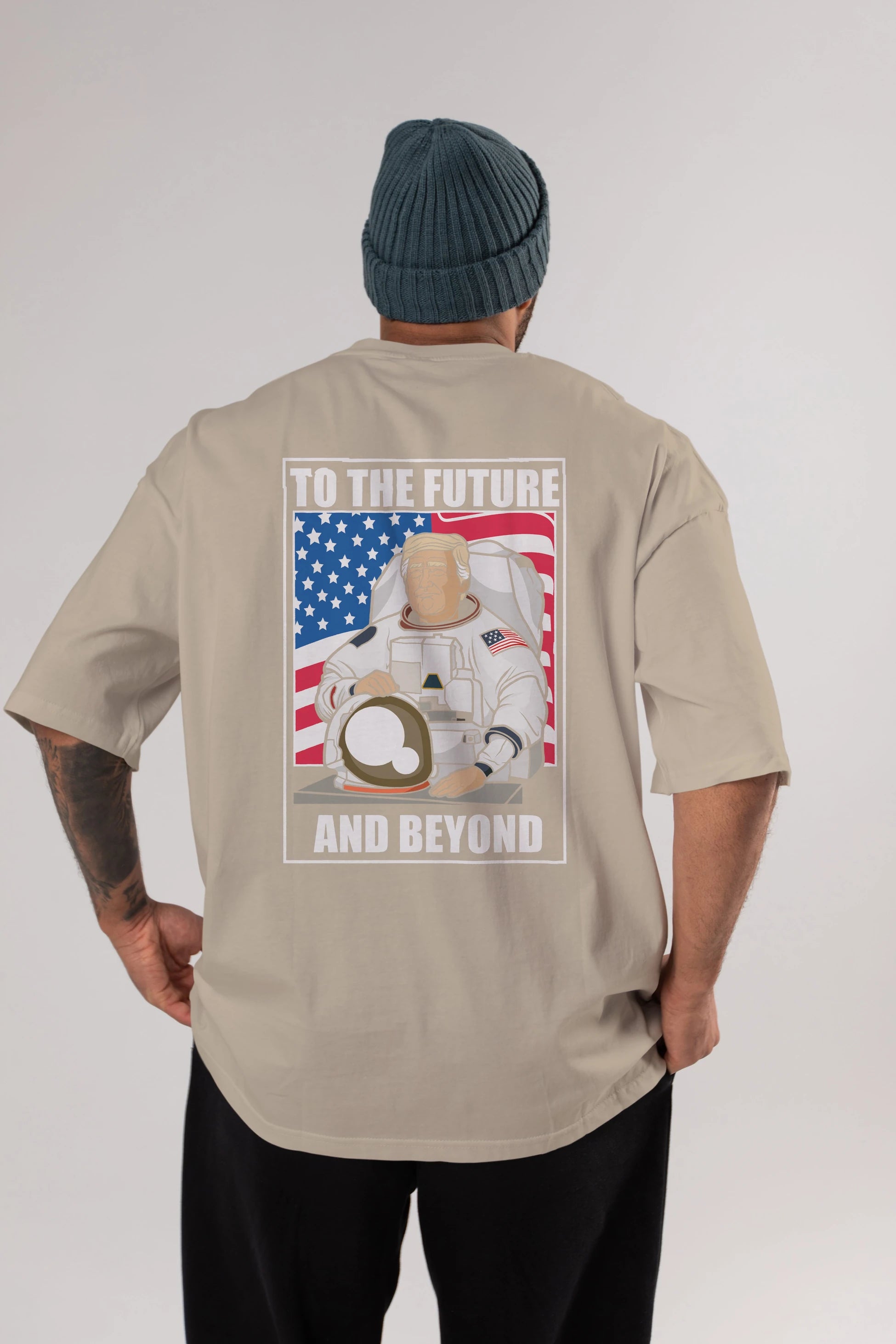 Trumpstronaut Arka Baskılı Oversize t-shirt Erkek Kadın Unisex %100 Pamuk tişort