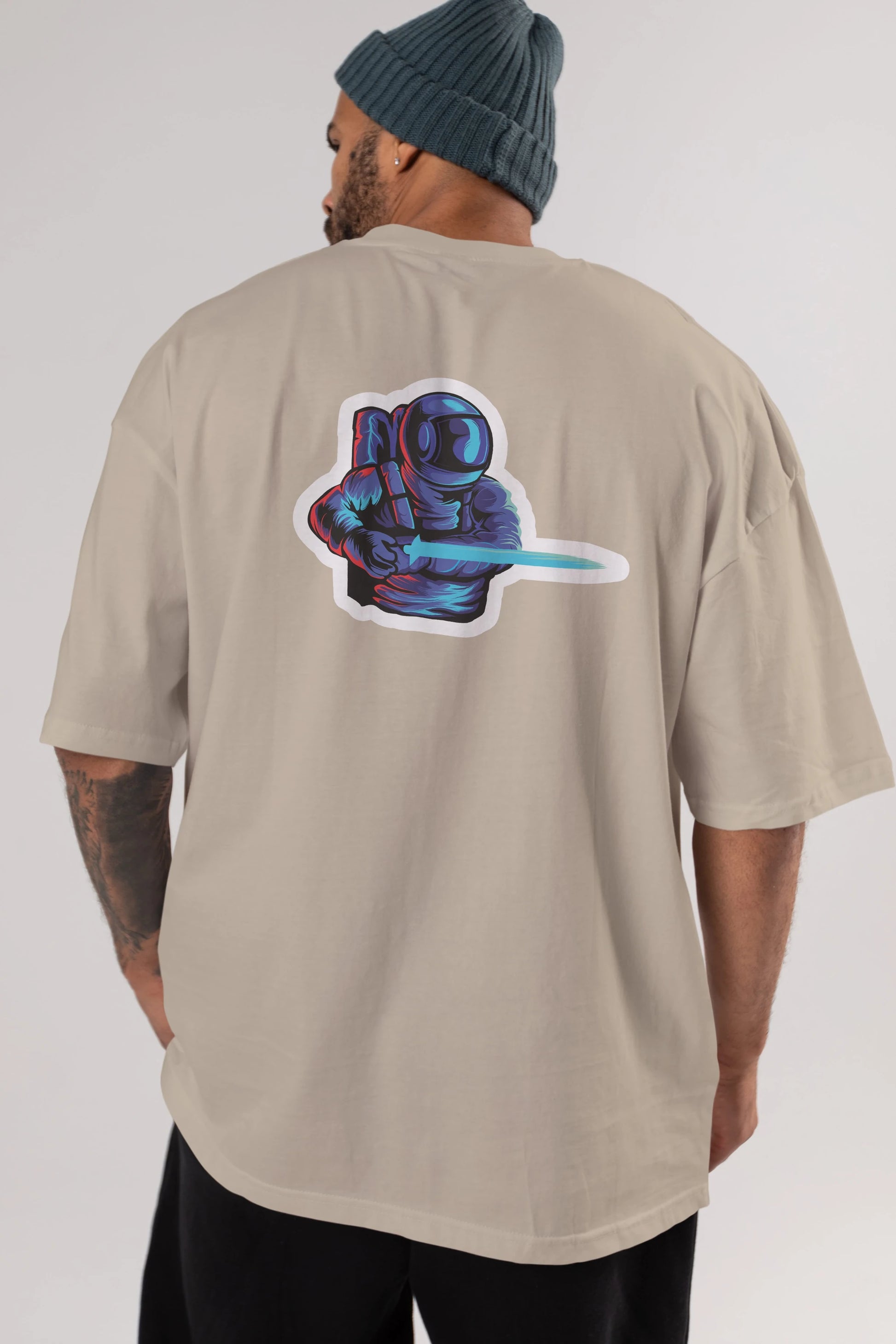 Astro Knight Sticker Arka Baskılı Oversize t-shirt Erkek Kadın Unisex