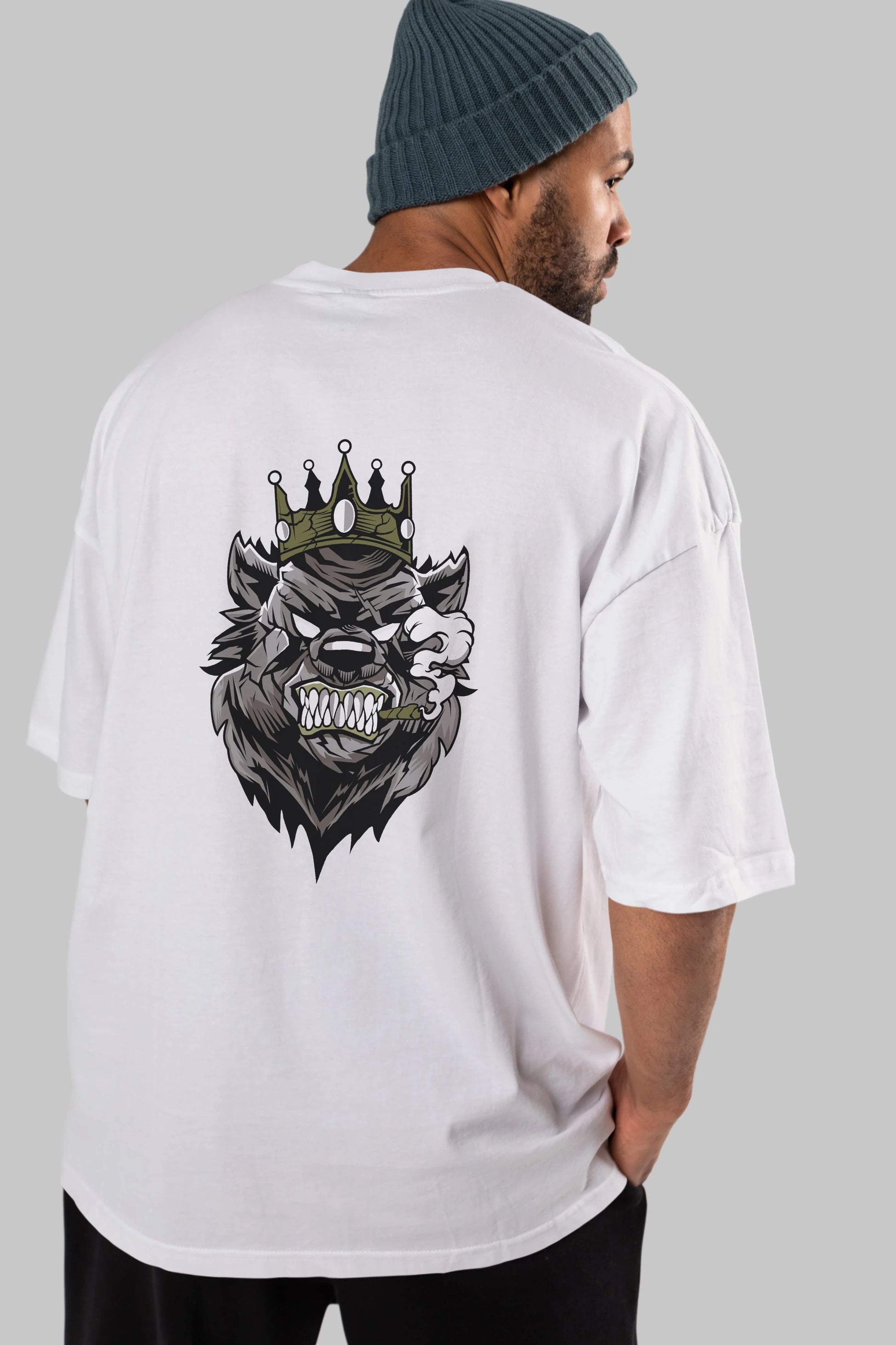 Bear King Arka Baskılı Oversize t-shirt Erkek Kadın Unisex %100 Pamuk tişort